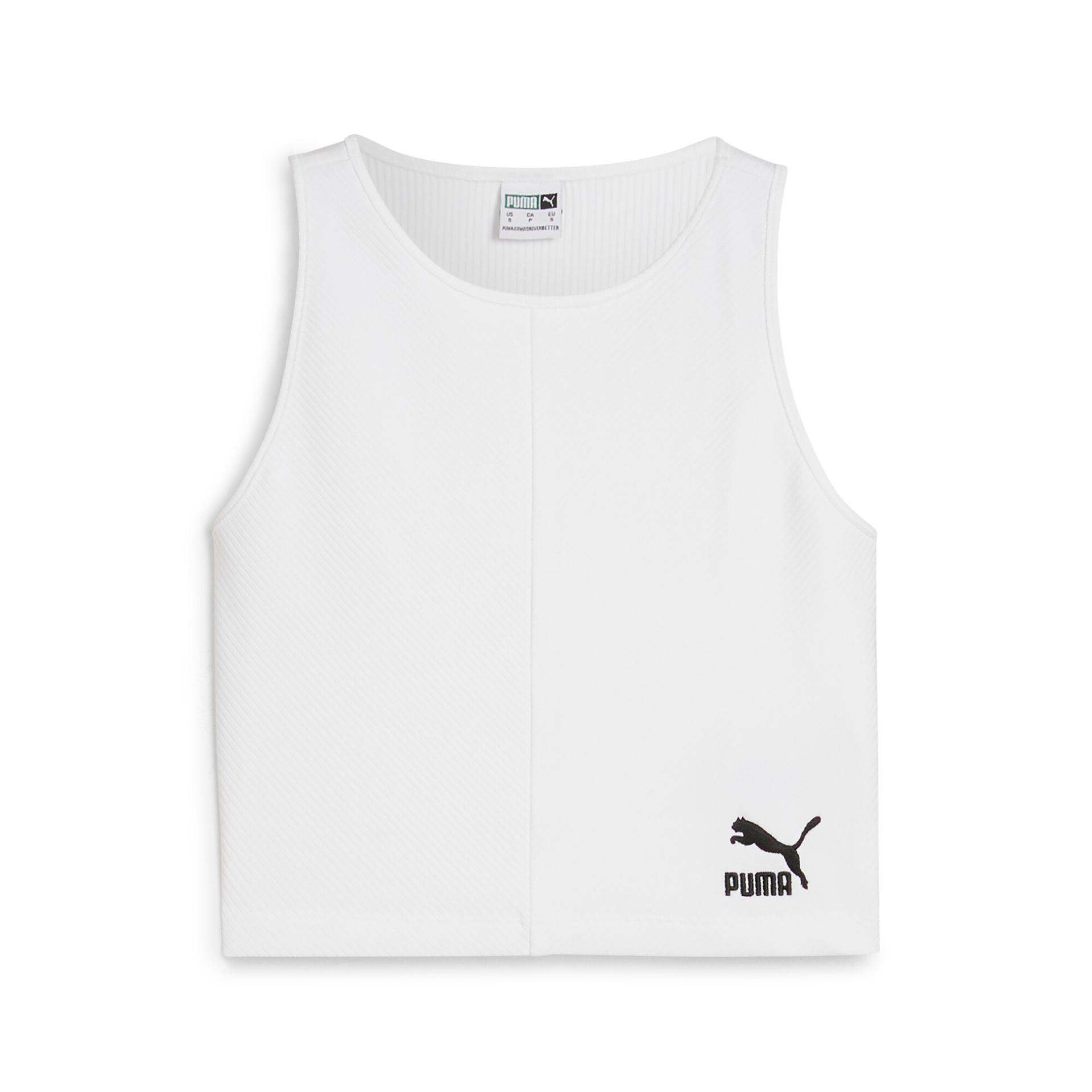 puma classics women's ribbed crop top in white, size s