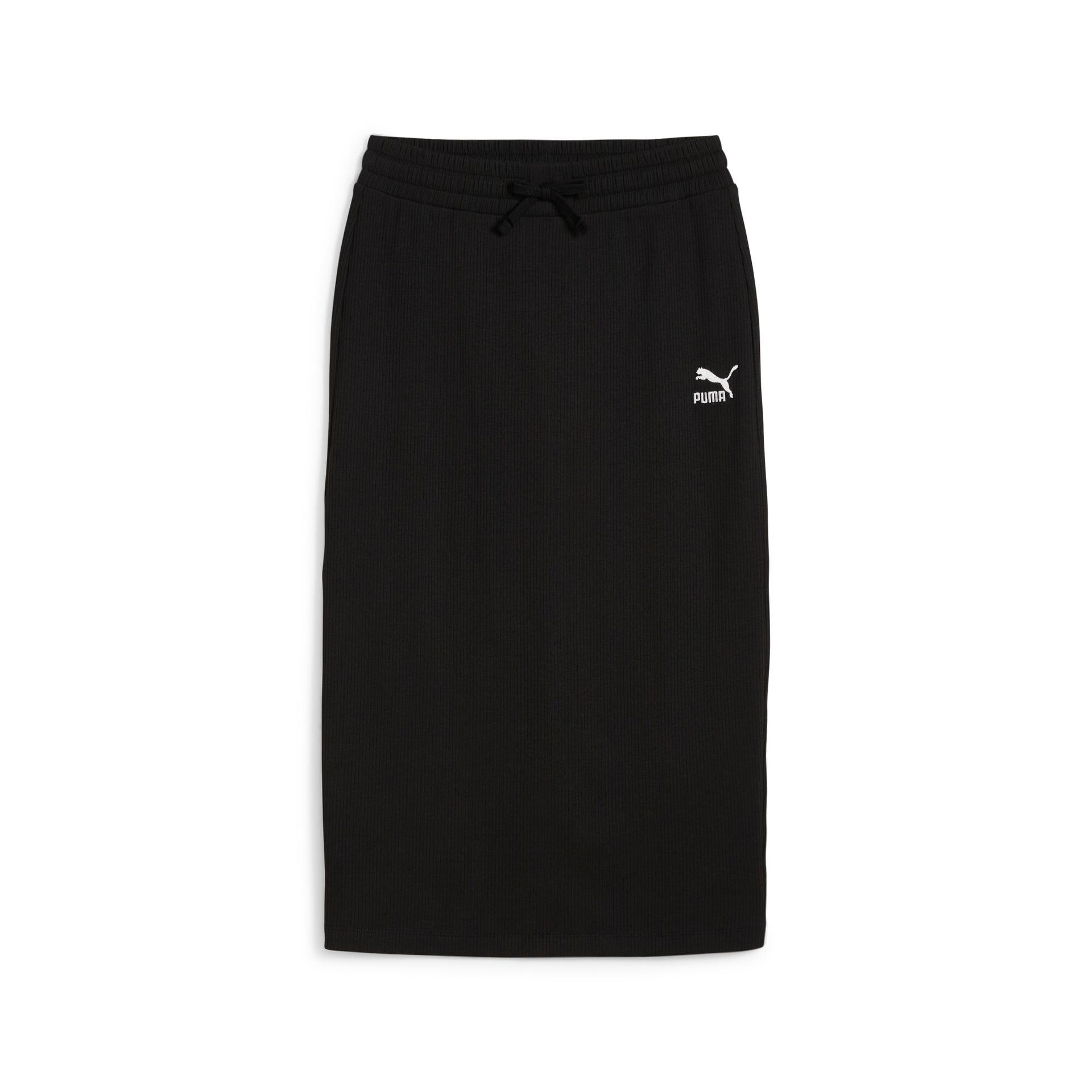 puma classics women's ribbed midi skirt in black, size xxl
