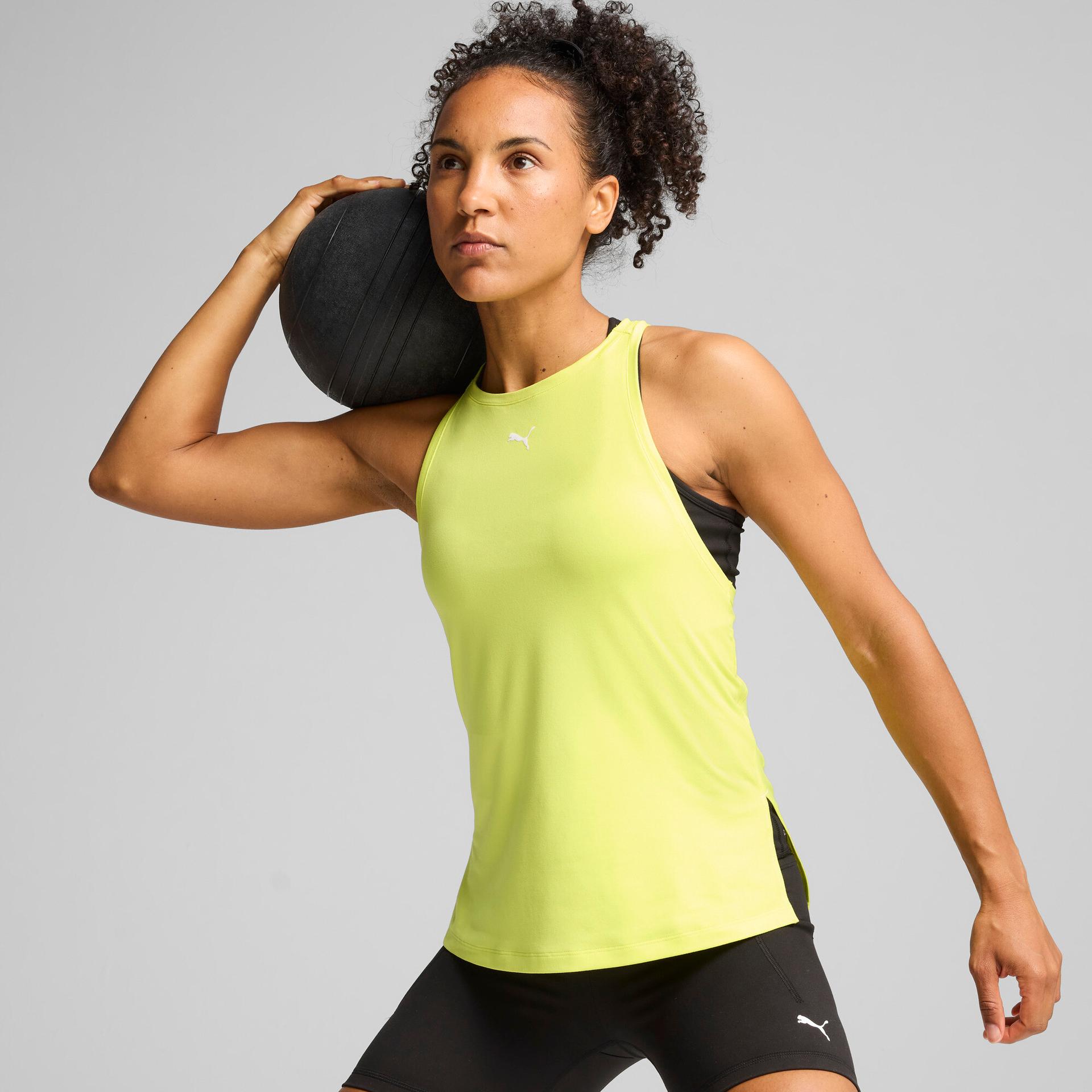 puma cloudspun racerback women's tank top in yellow, size xxl