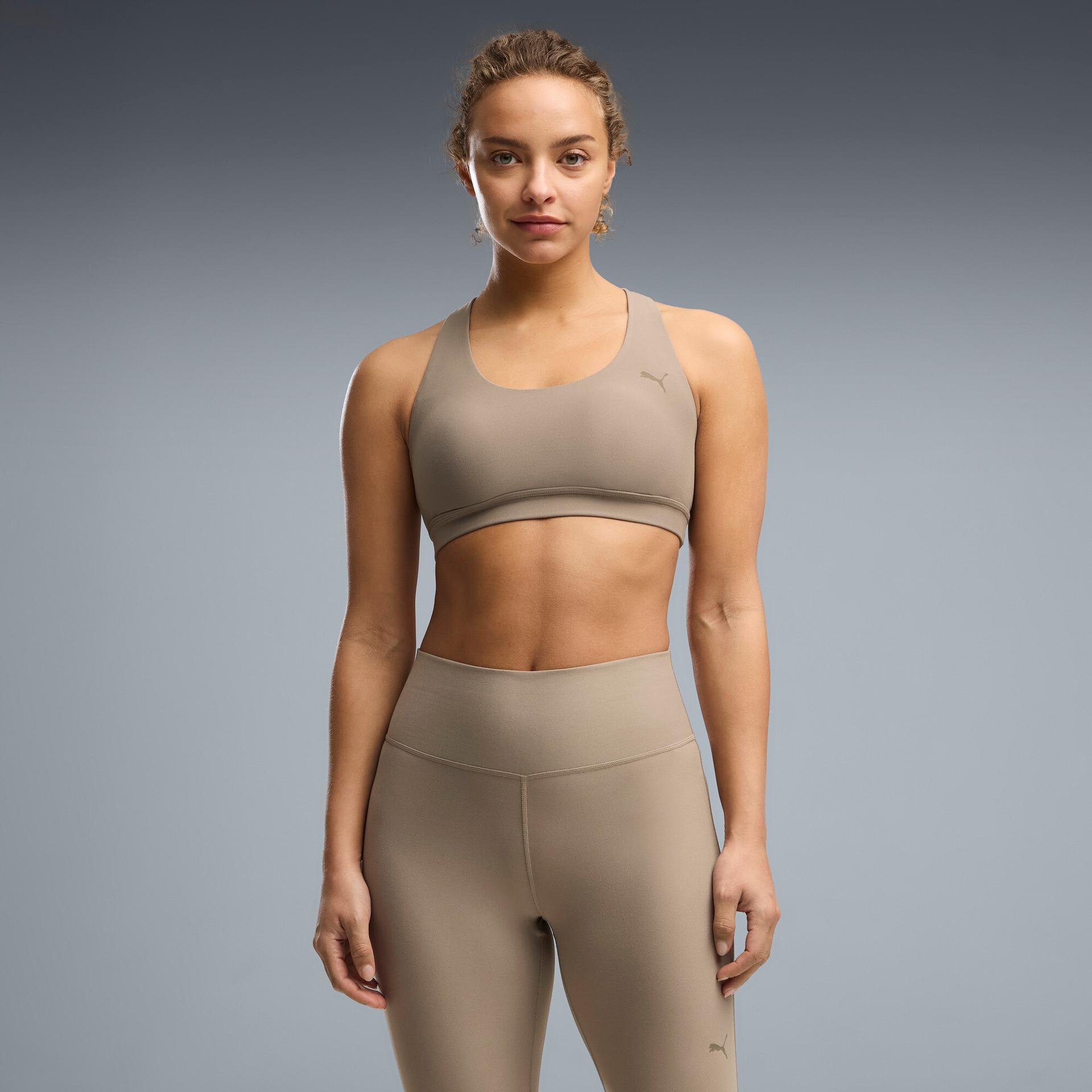 puma cloudspun ultra soft women's mid impact sports bra in beige, size xxl