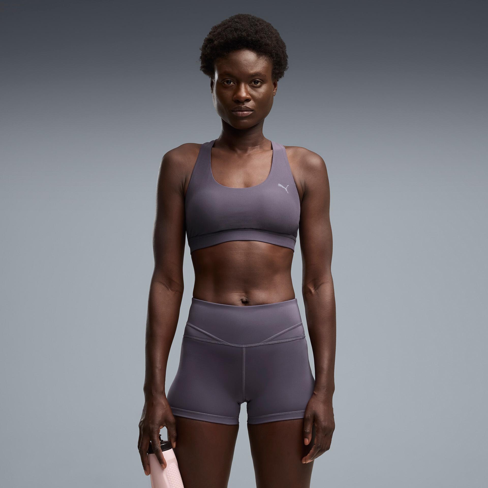 puma cloudspun ultra soft women's mid impact sports bra in grey, size l