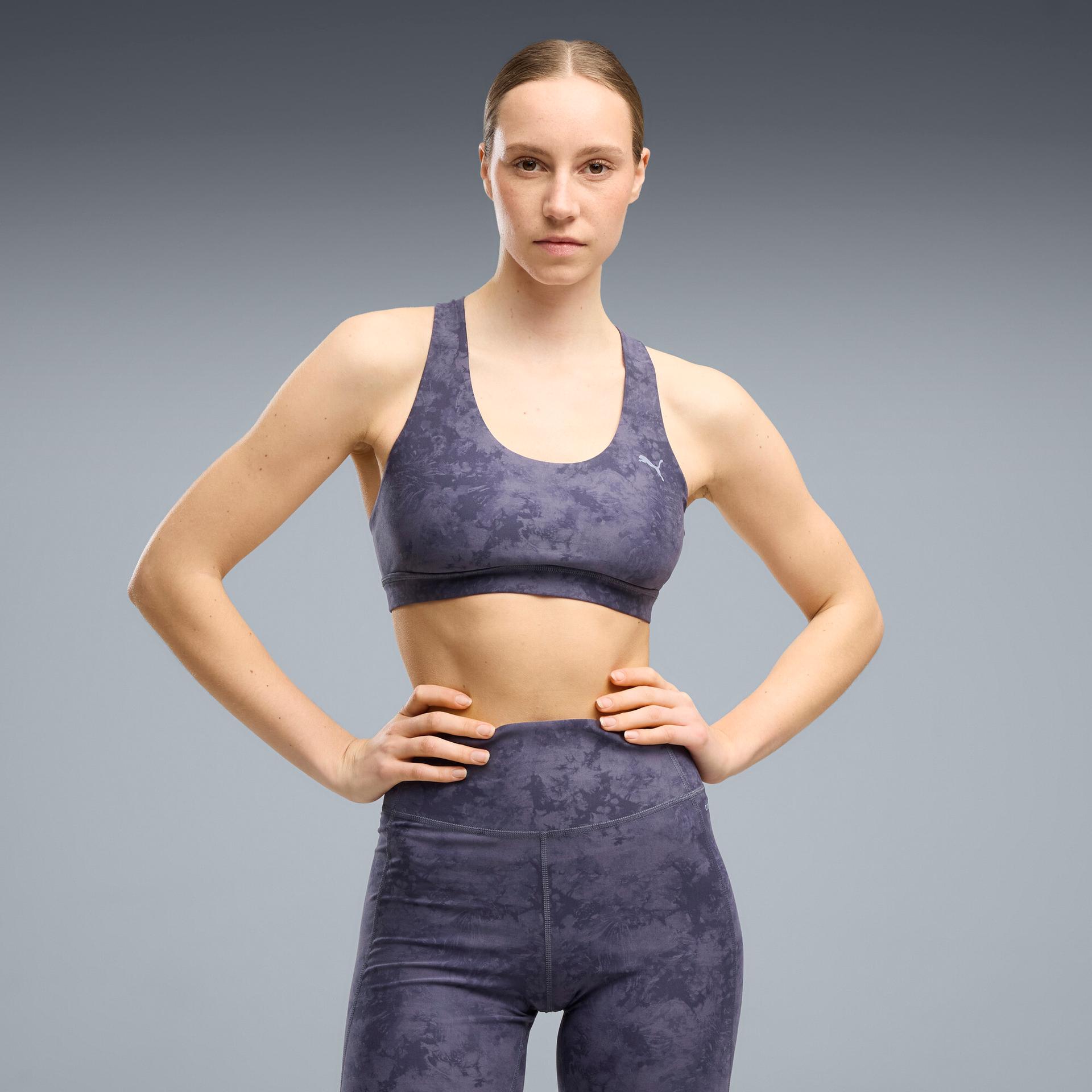 puma cloudspun ultra soft women's mid impact sports bra in grey, size l