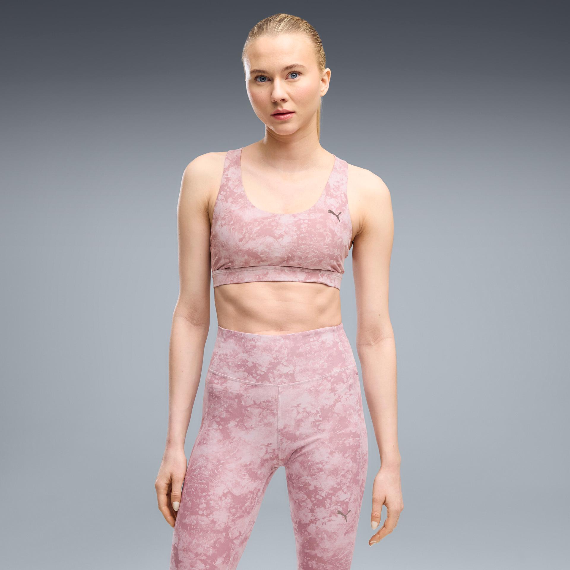 puma cloudspun ultra soft women's mid impact sports bra in pink, size s