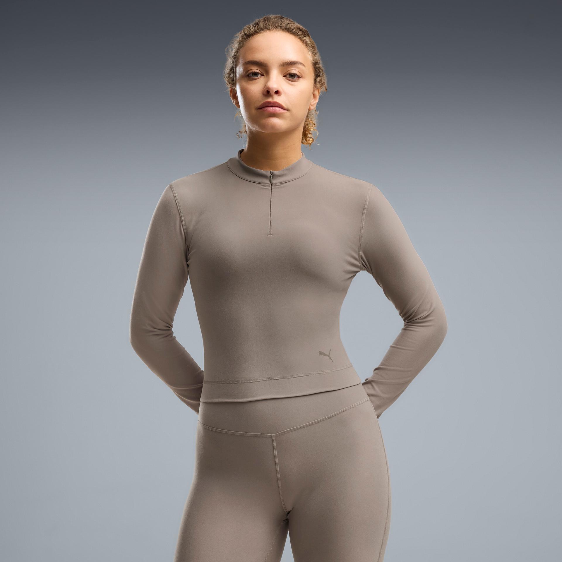 puma cloudspun ultra soft women's quarter-zip training top in beige, size xs
