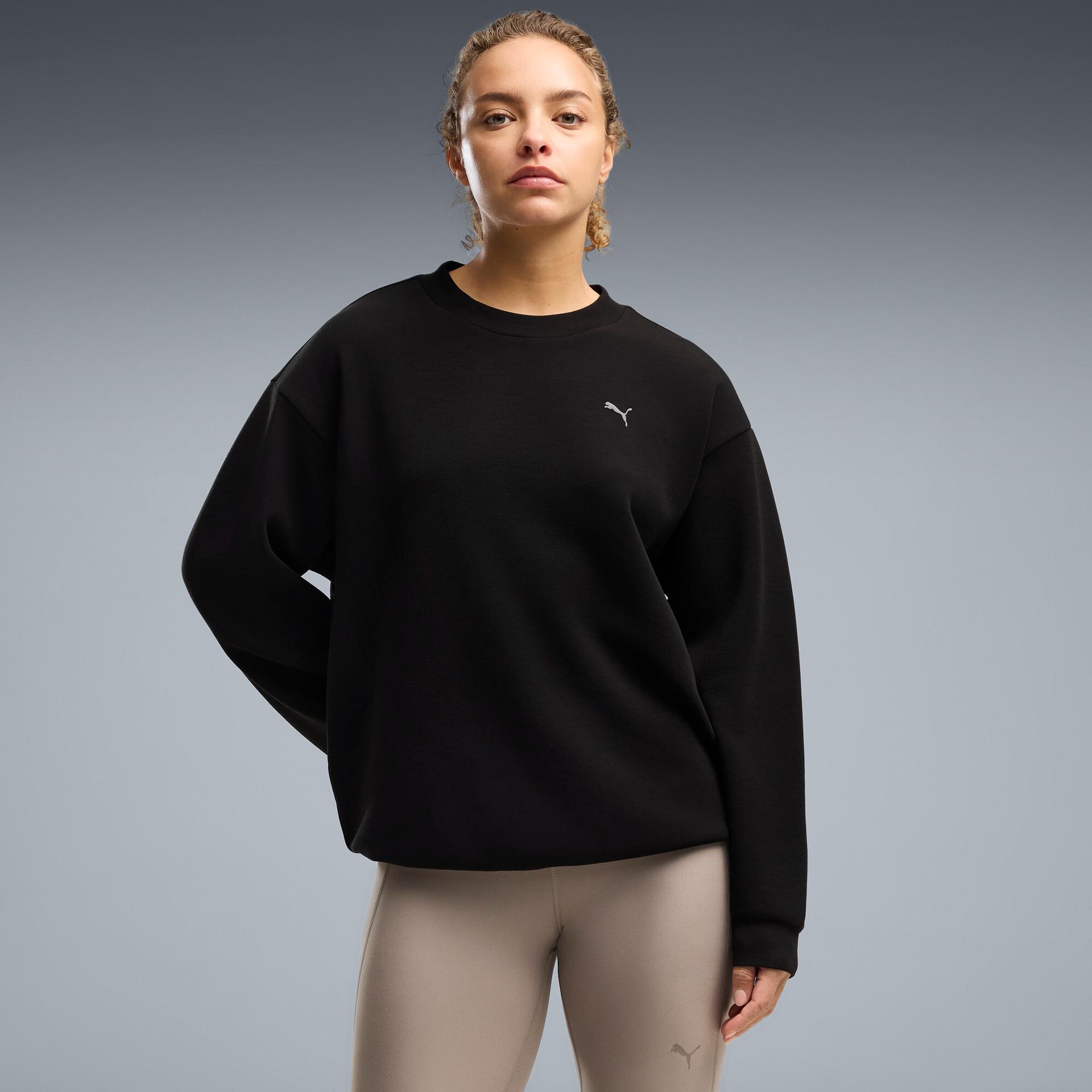 puma cloudspun ultra soft women's relaxed training top in black, size 3xl