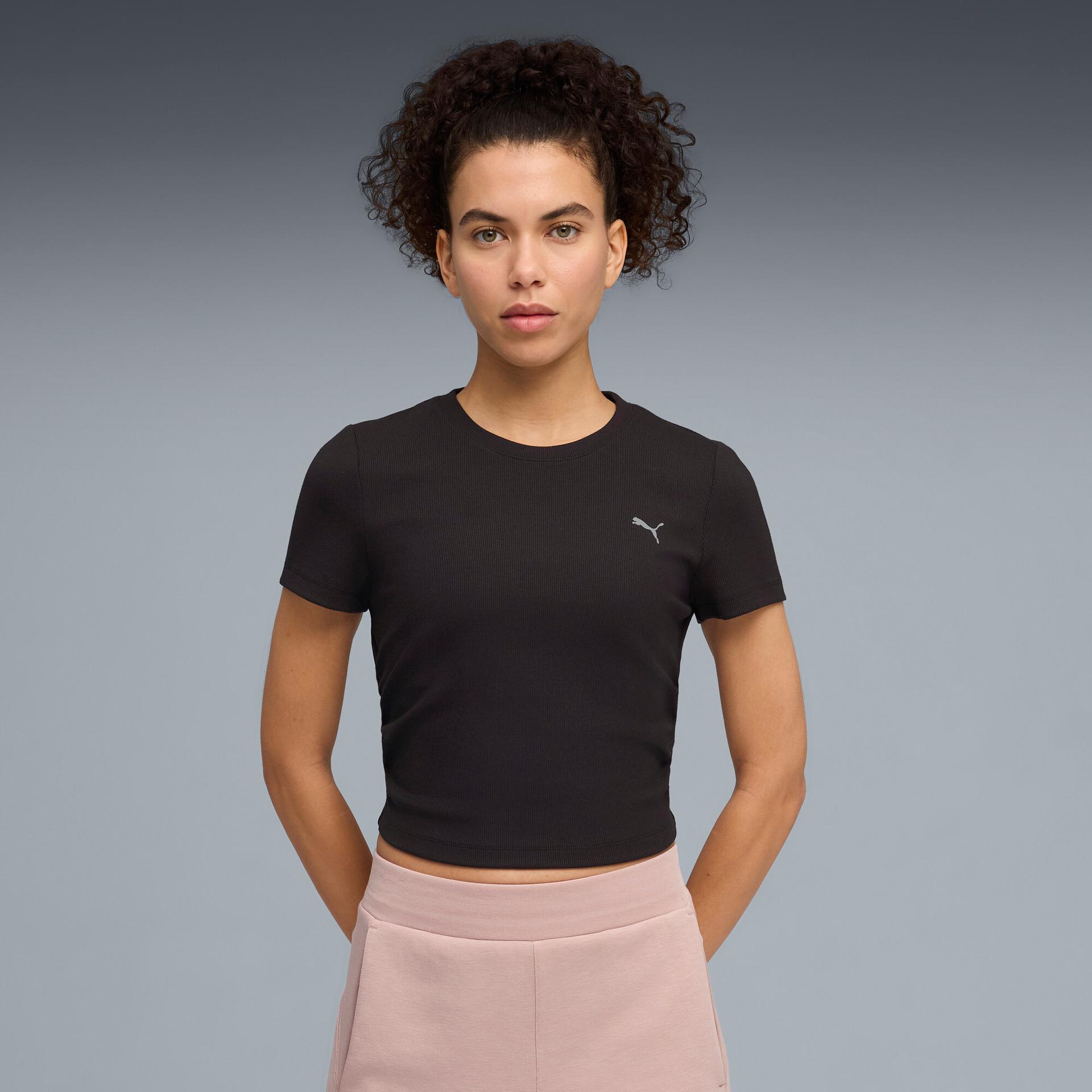 puma cloudspun ultra soft women's ribbed crop training t-shirt in black, size xxl