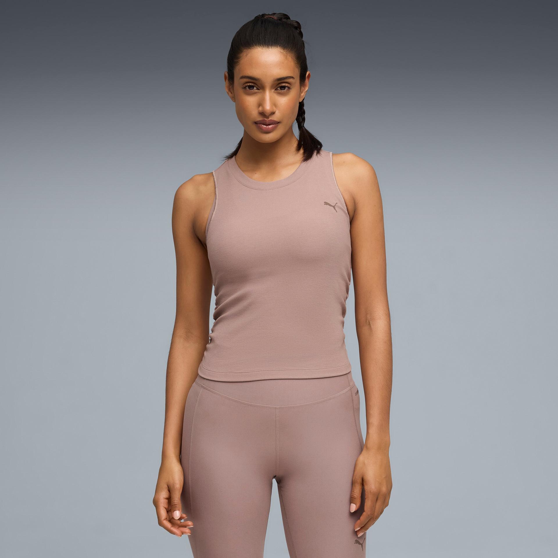 puma cloudspun ultra soft women's ribbed training tank top in beige, size xxl