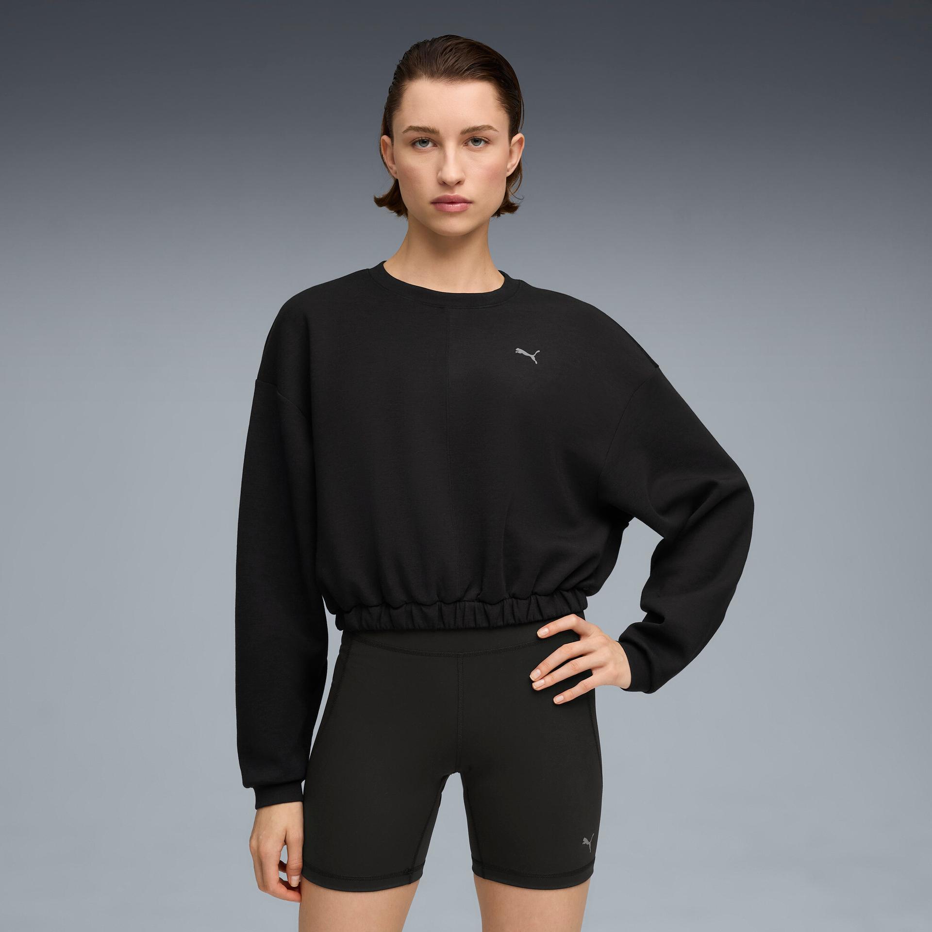 puma cloudspun ultra soft women's training crew sweatshirt in black, size l