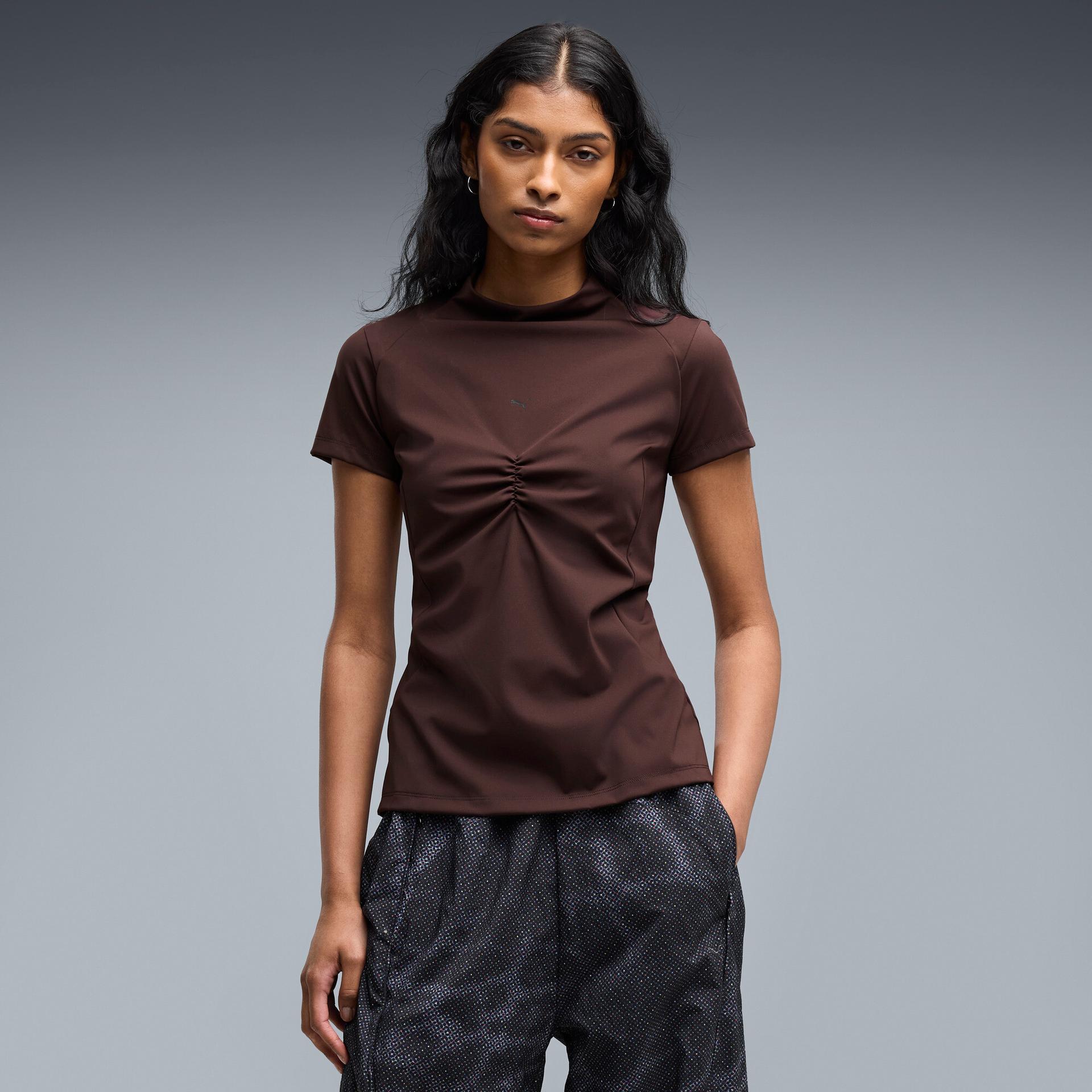 puma clrt women's slim laced top in brown, size m