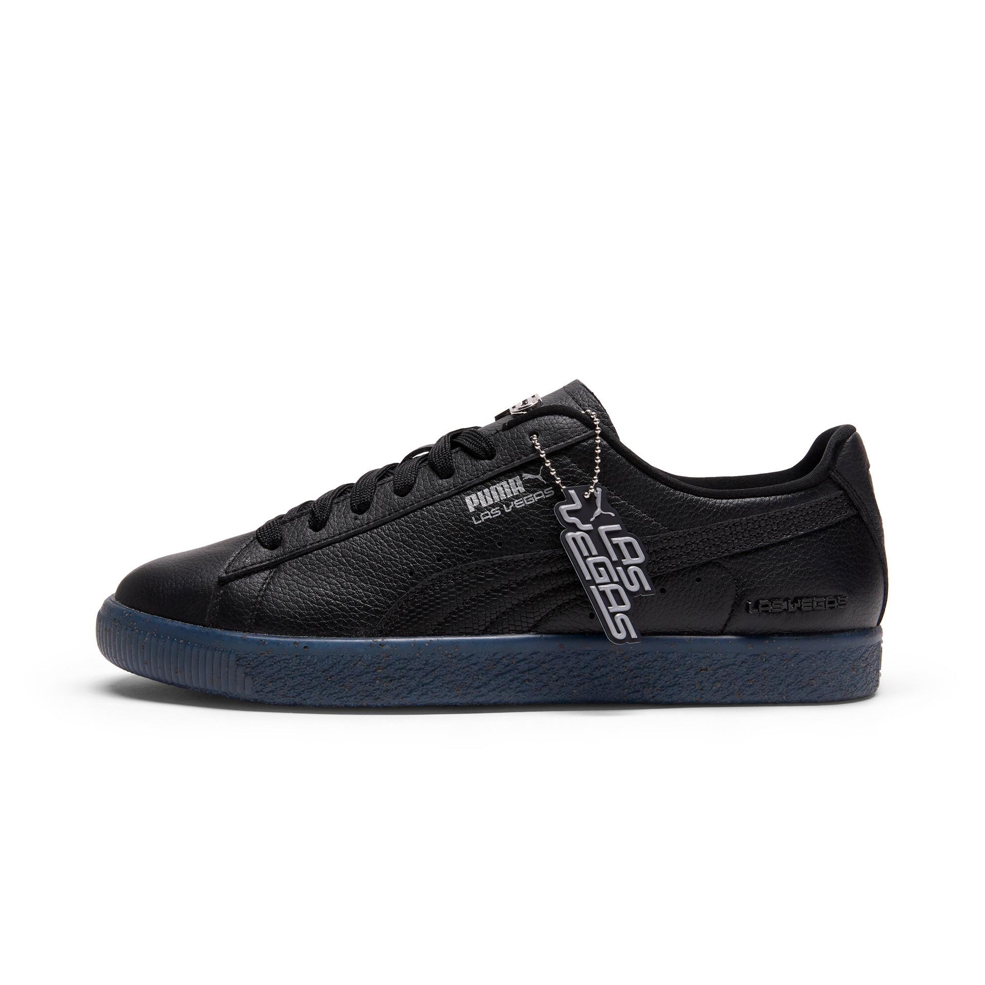 puma clyde club las vegas sneakers in black, size 9.5