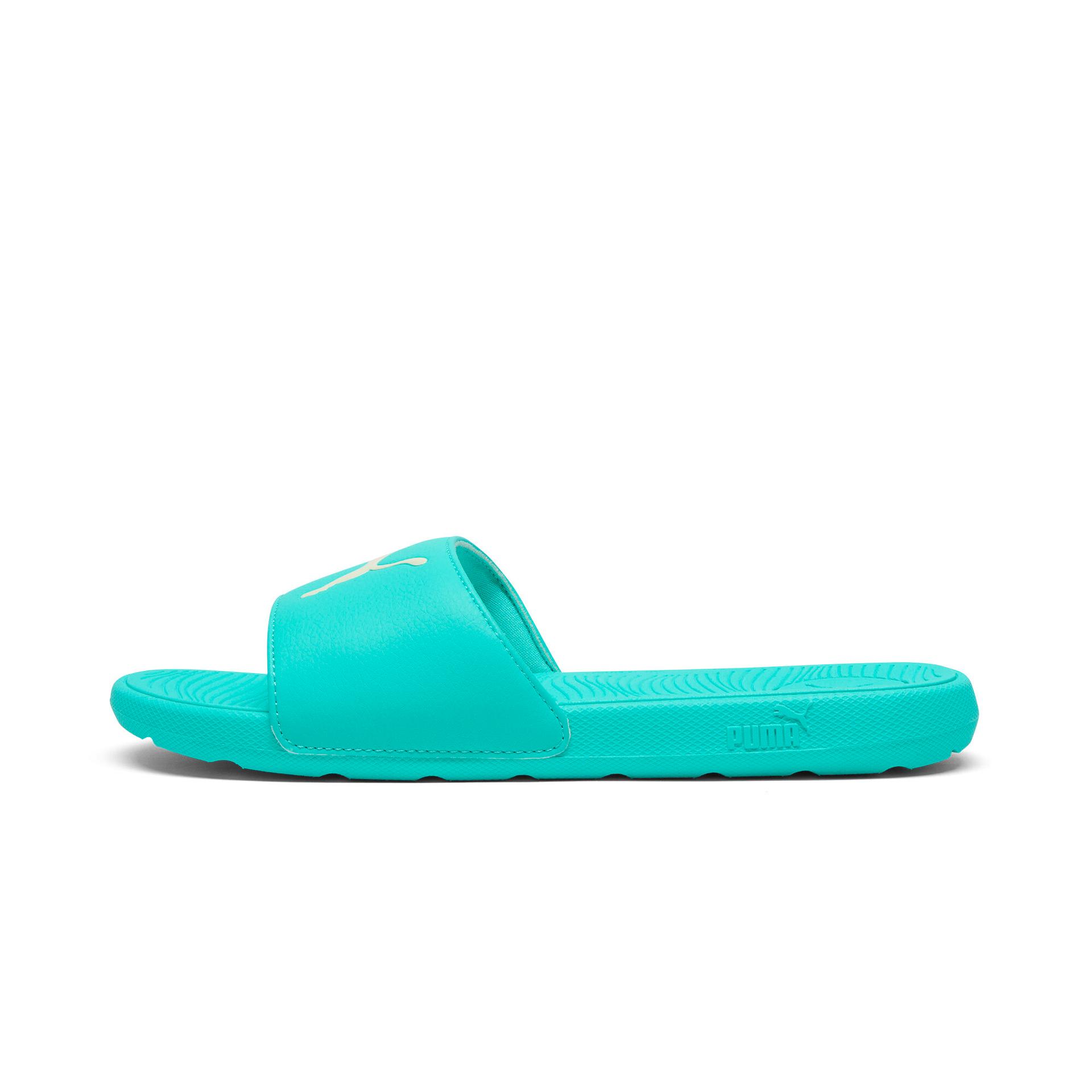 puma cool cat 2.0 sport women's slides in green, size 5