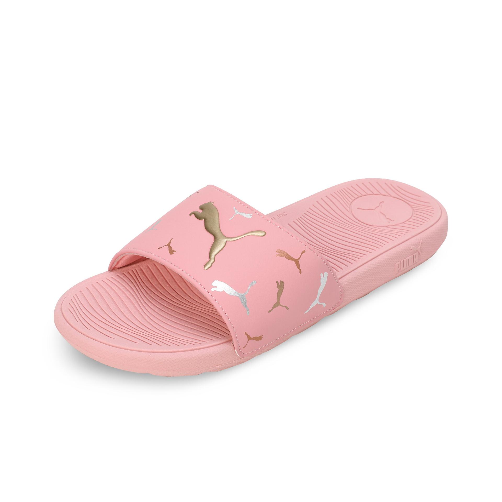 puma cool cat 2.0 toss women's slides in pink, size 6