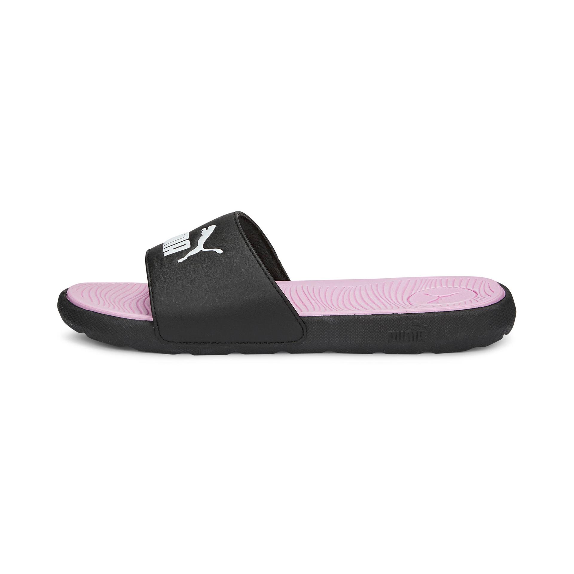 puma cool cat 2.0 women's slides in black, size 5