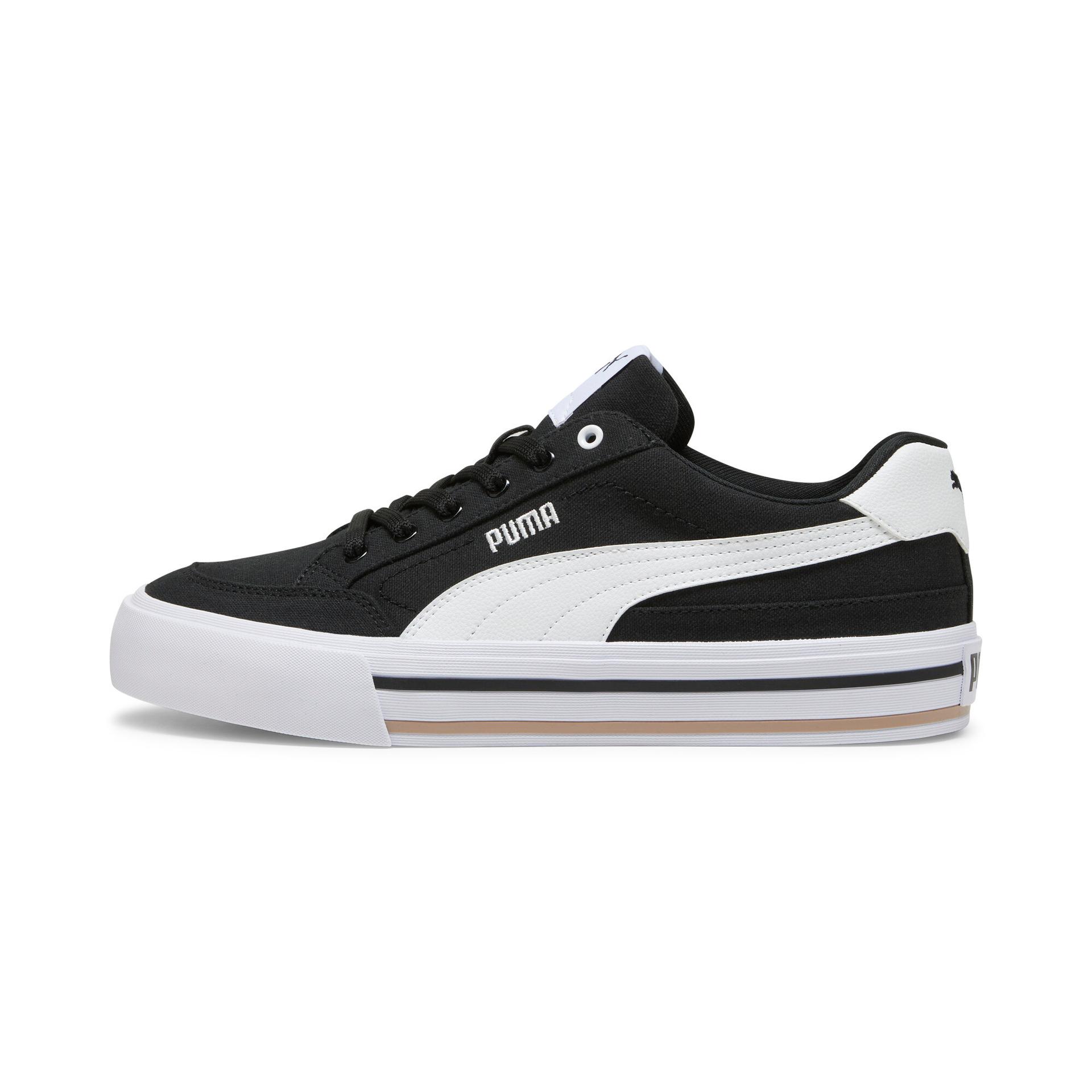 puma court classic vulcanized formstrip sneakers in black, size 8.5