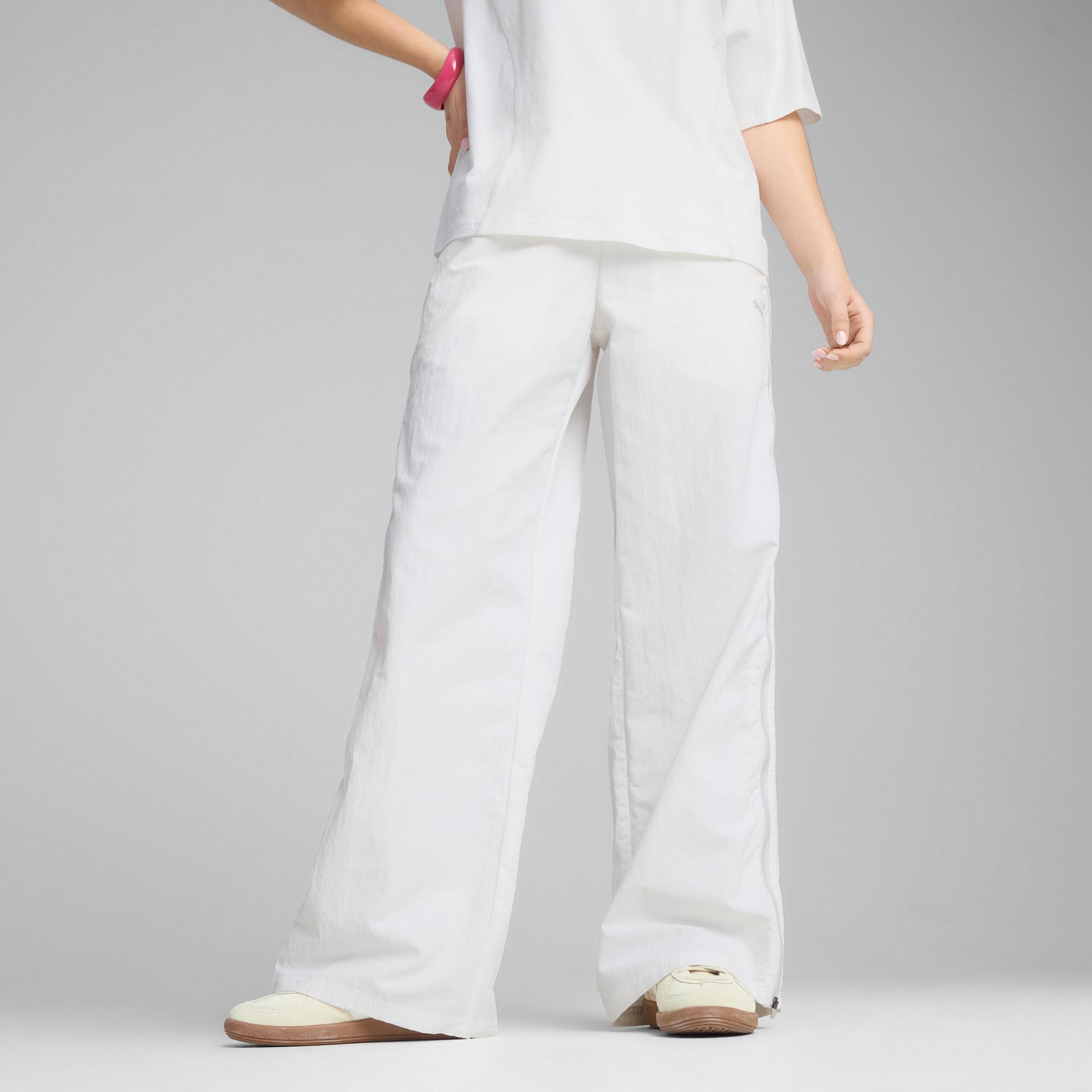 puma dare to women's relaxed woven zip-off pants in white, size xl