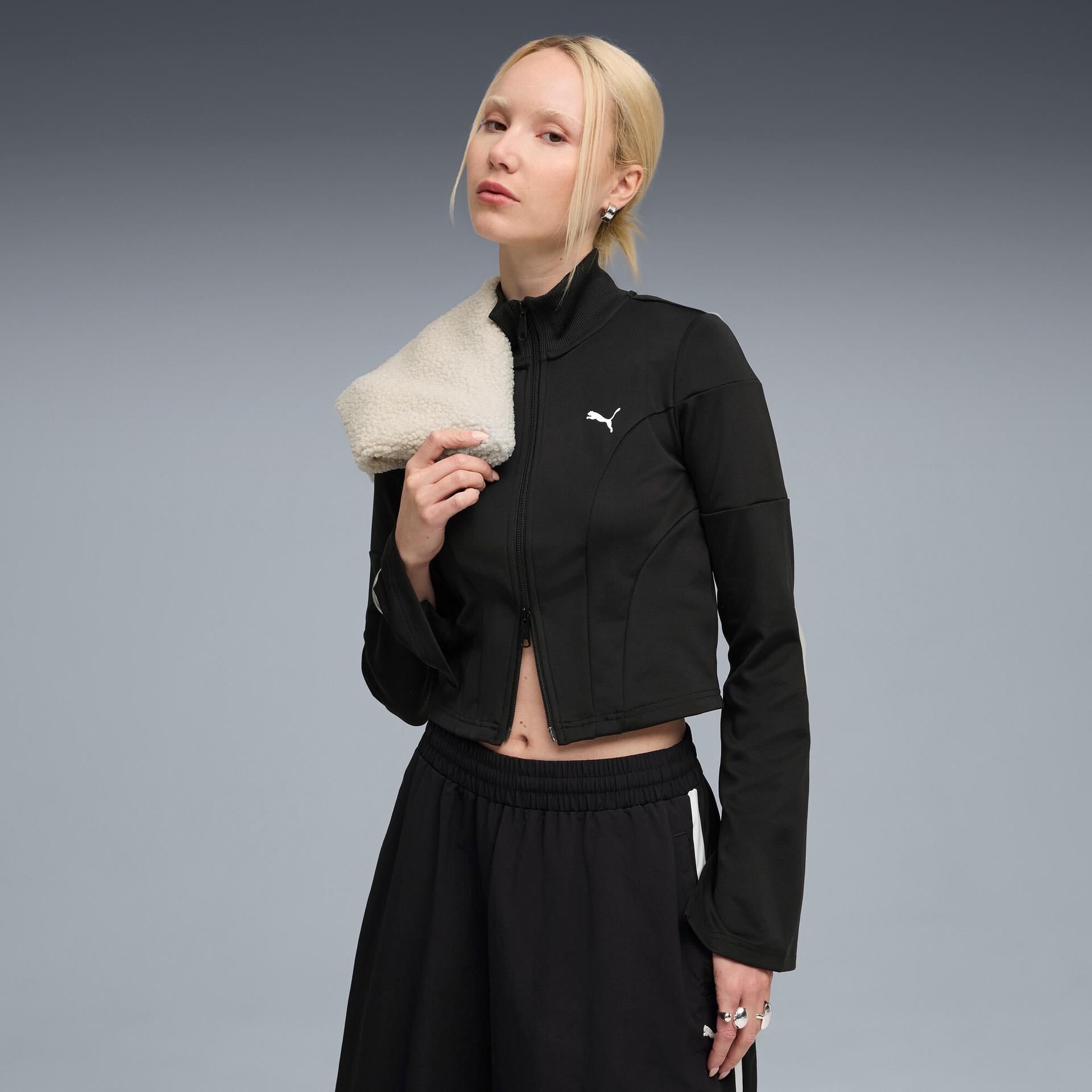 puma dare to women's slim track jacket in black, size s