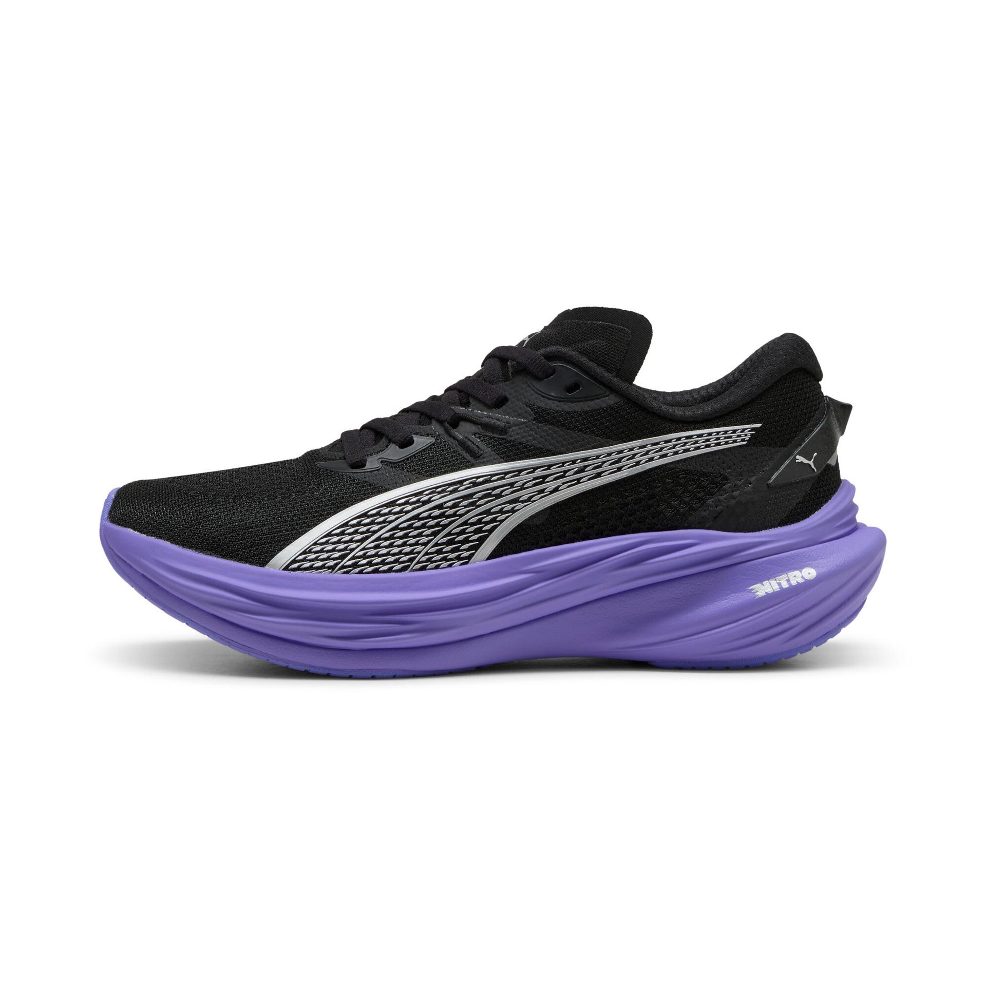 puma deviate nitroâ¢ 3 women's road running shoes in black, size 5.5