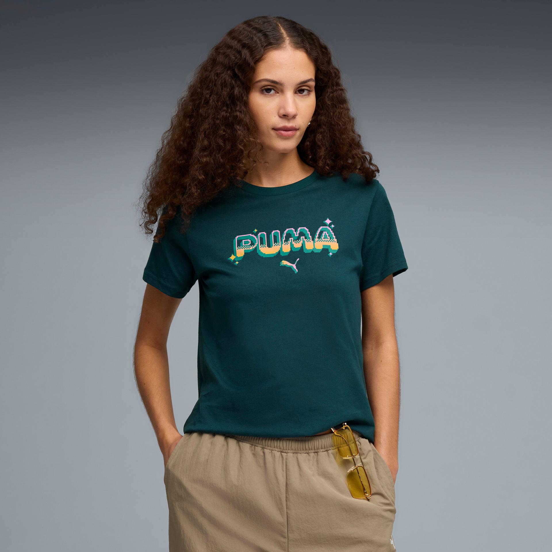 puma digital women's t-shirt in green, size xs