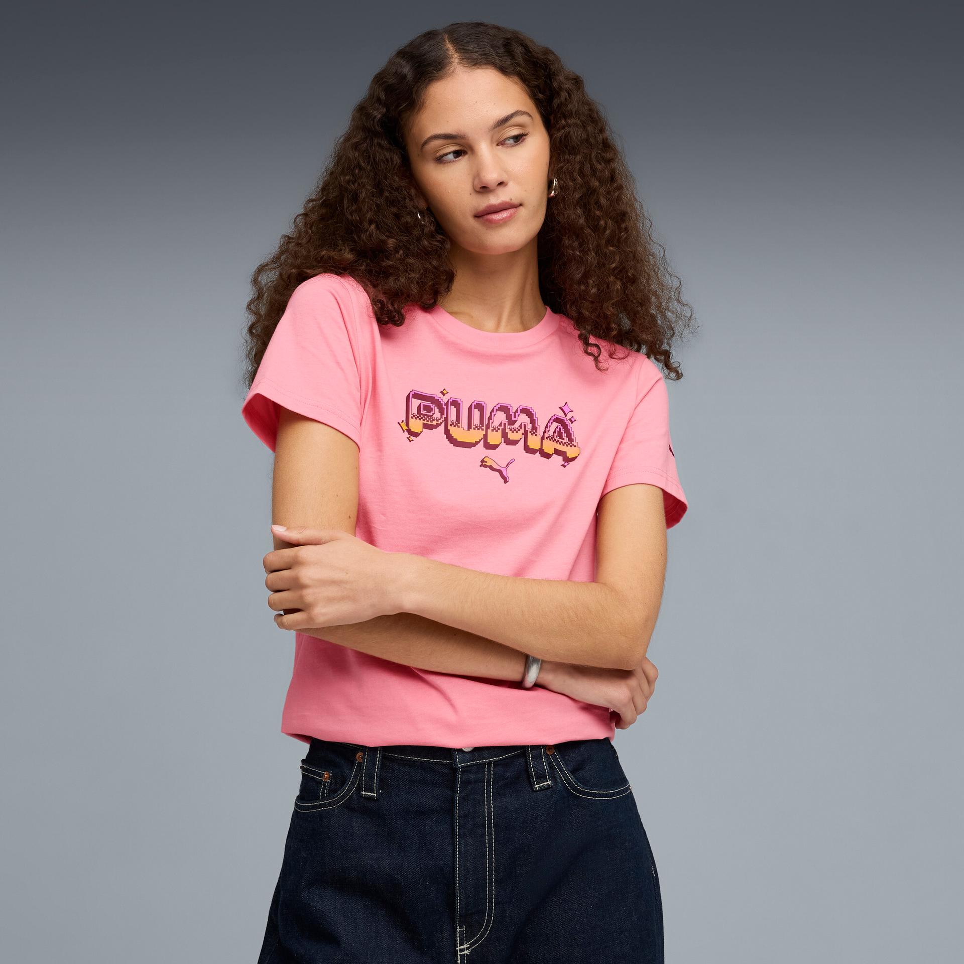 puma digital women's t-shirt in pink, size xs