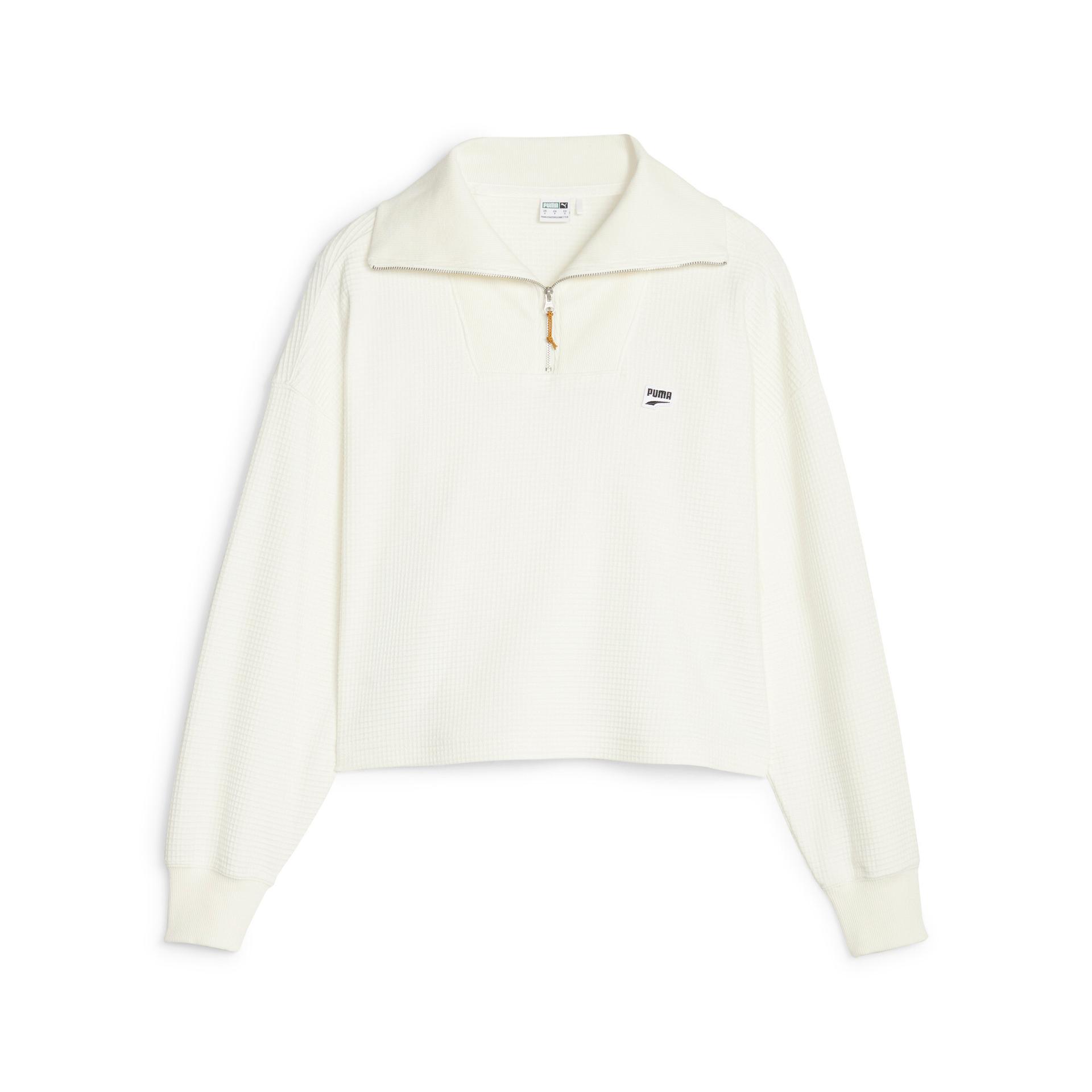 puma downtown women's half-zip sweatshirt in white, size l