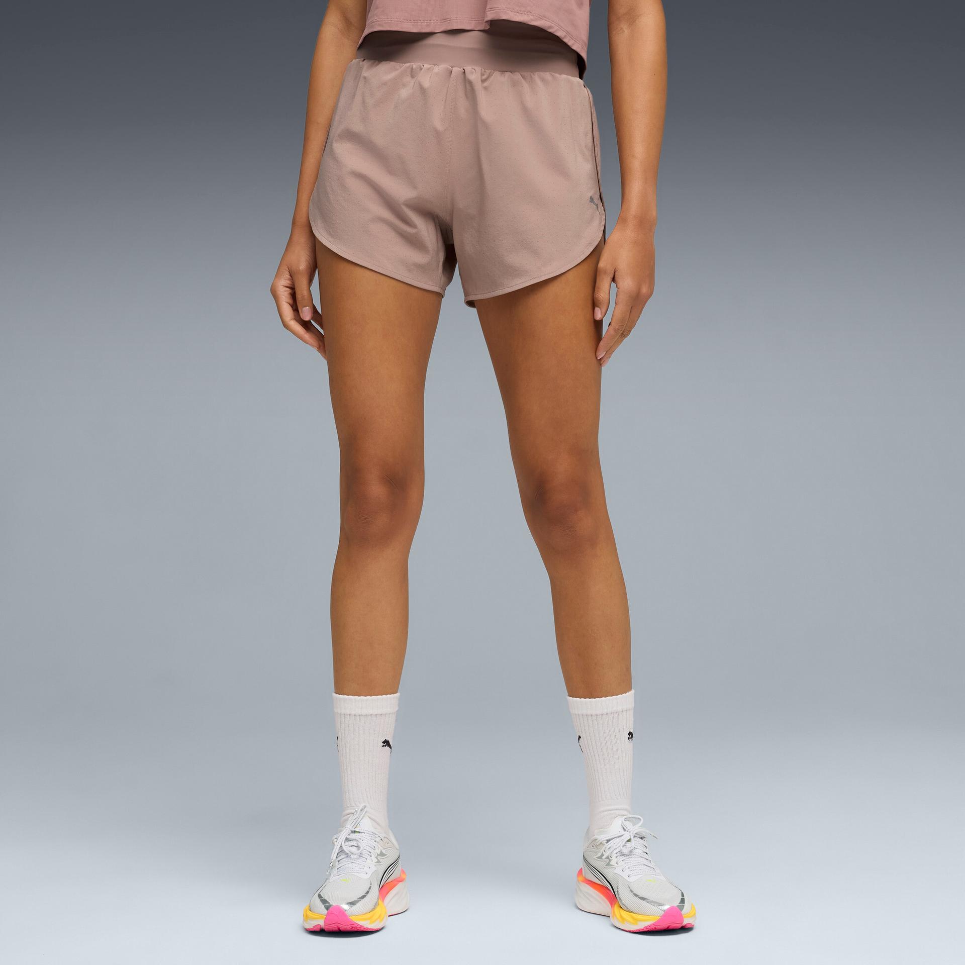 puma dreamrun drycell women's moisture wicking 3" running shorts in beige, size xxl