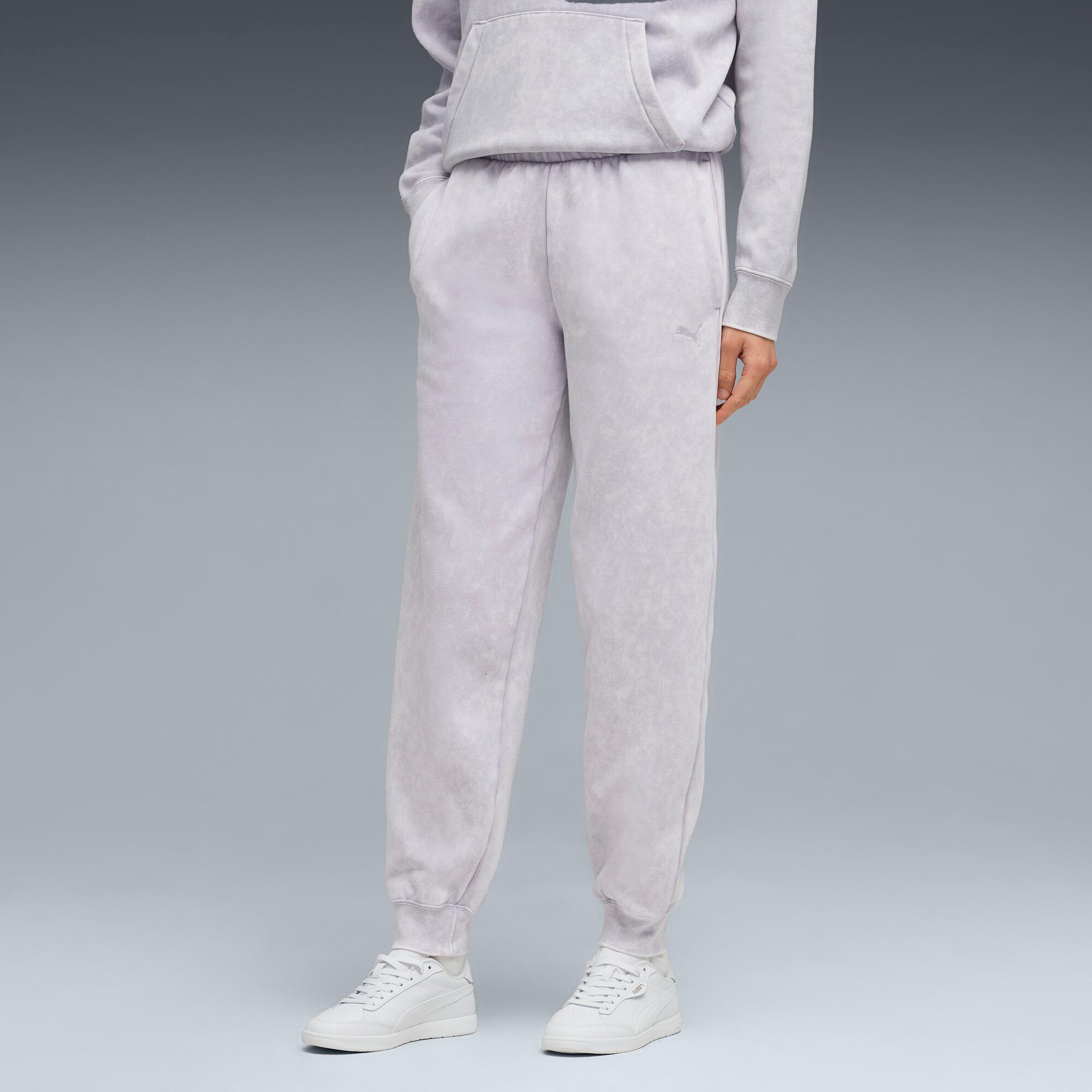 puma elevated essentials acid wash women's fleece sweatpants in purple, size s