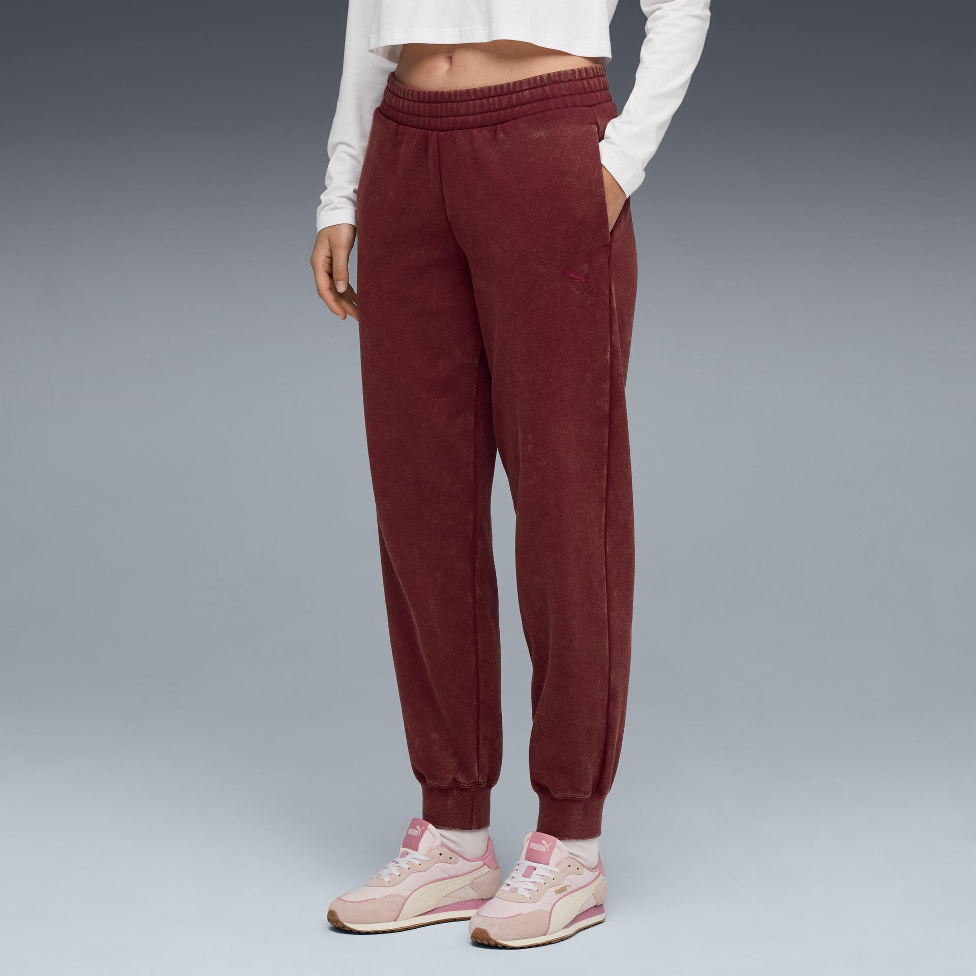 puma elevated essentials acid wash women's fleece sweatpants in red, size 3xl