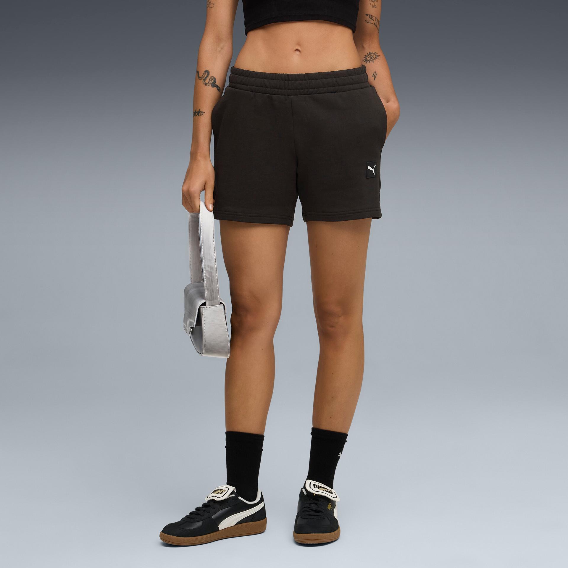 puma elevated essentials women's 5" mid-rise shorts in black, size xl