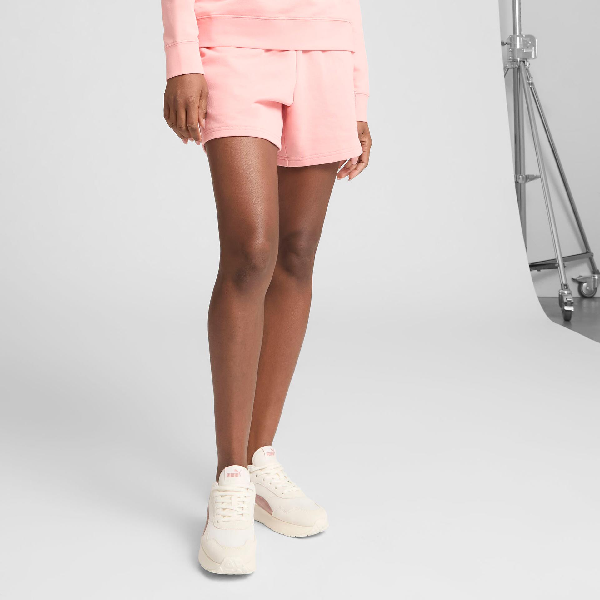 puma elevated essentials women's 5" mid-rise shorts in pink, size m