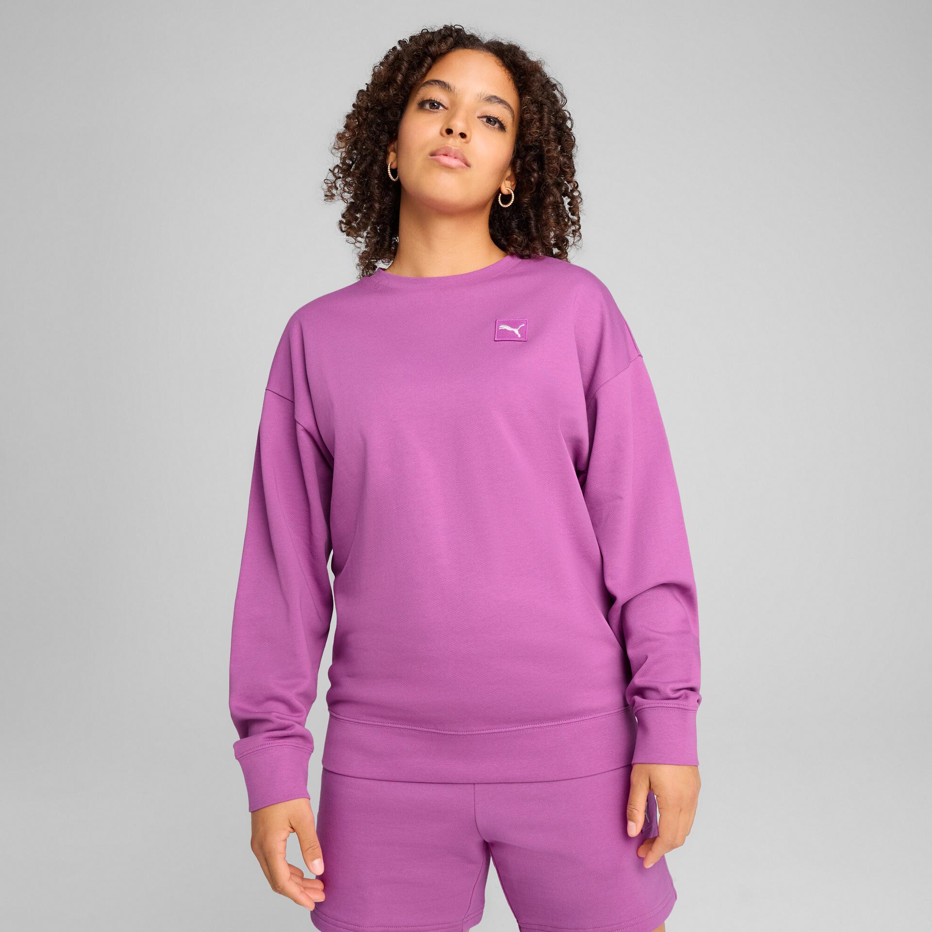 puma elevated essentials women's comfort crew sweatshirt in purple, size xxl