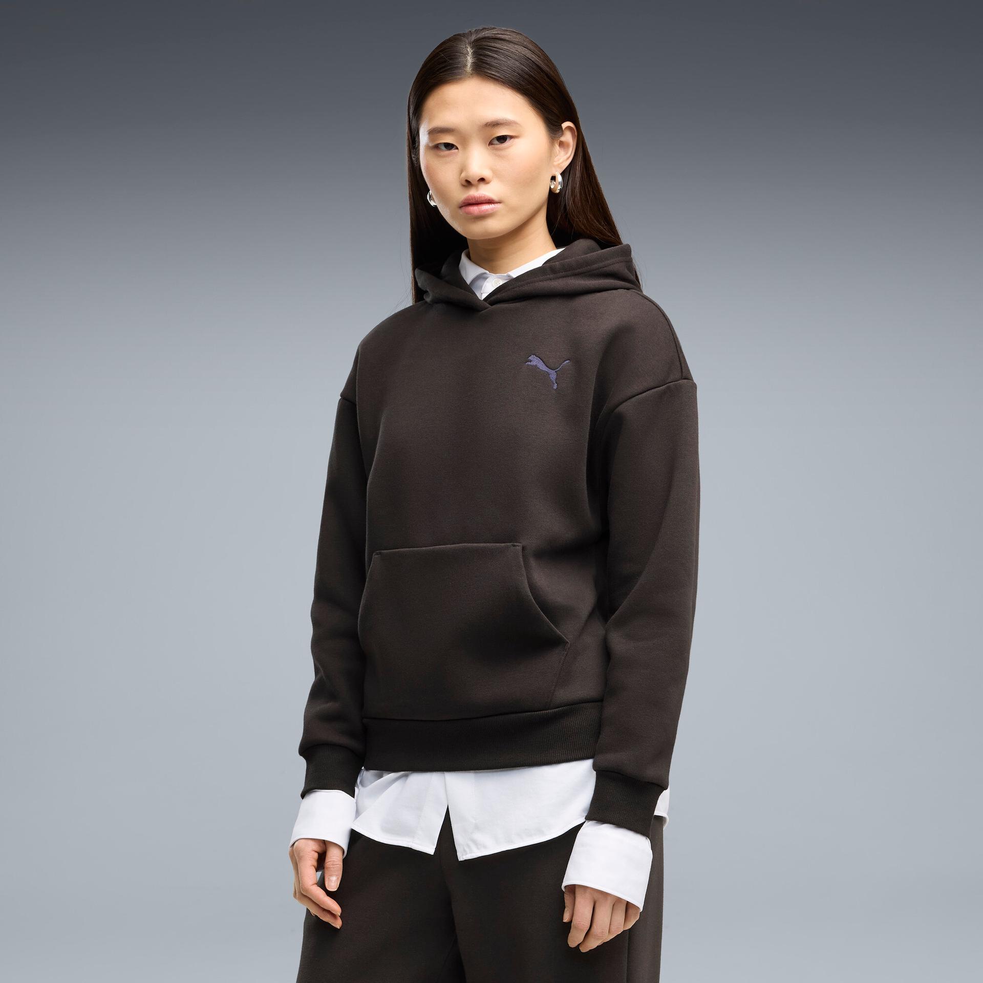 puma elevated essentials women's fleece hoodie in black, size s