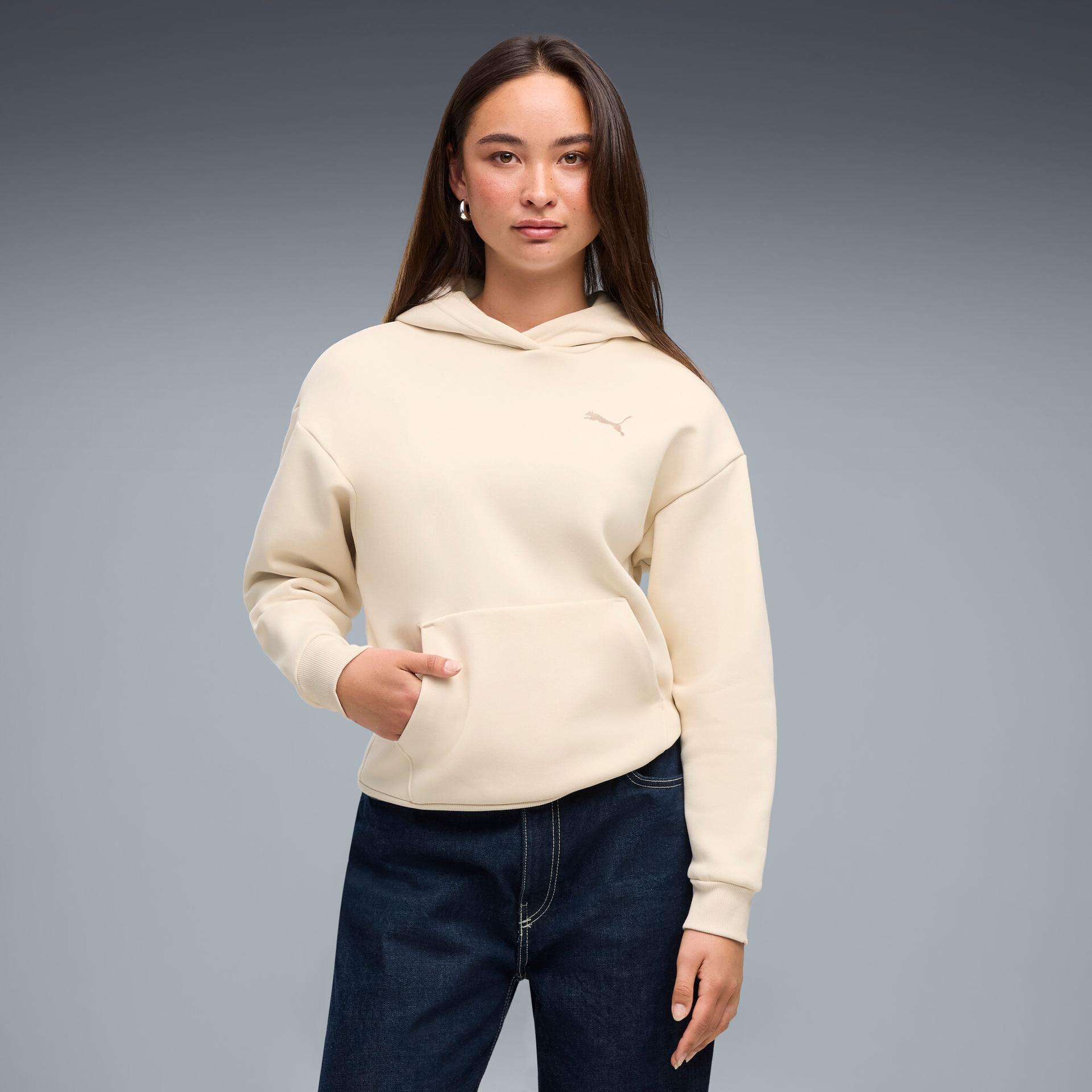 puma elevated essentials women's fleece hoodie in white, size s