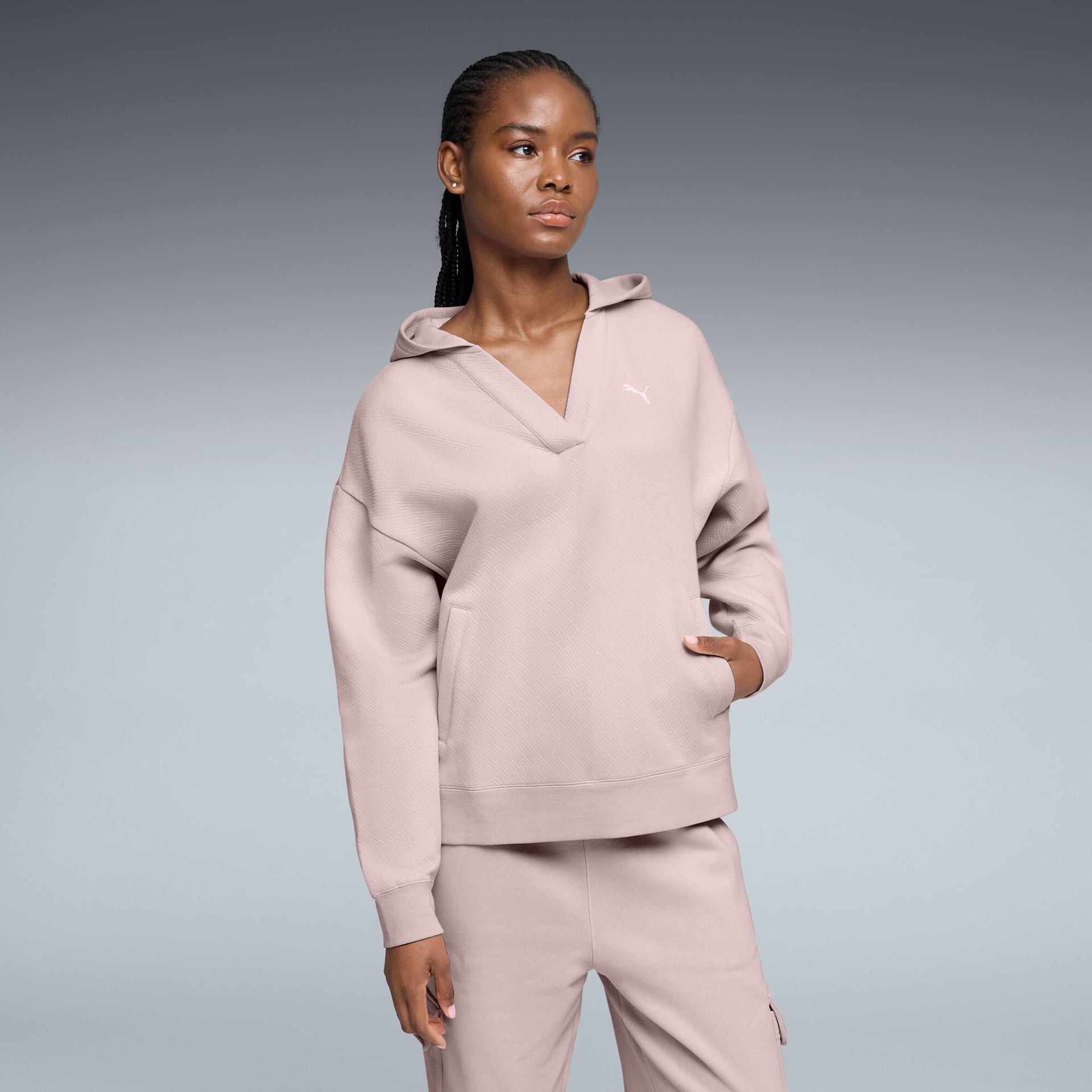 puma elevated essentials women's jacquard hoodie in pink, size xl
