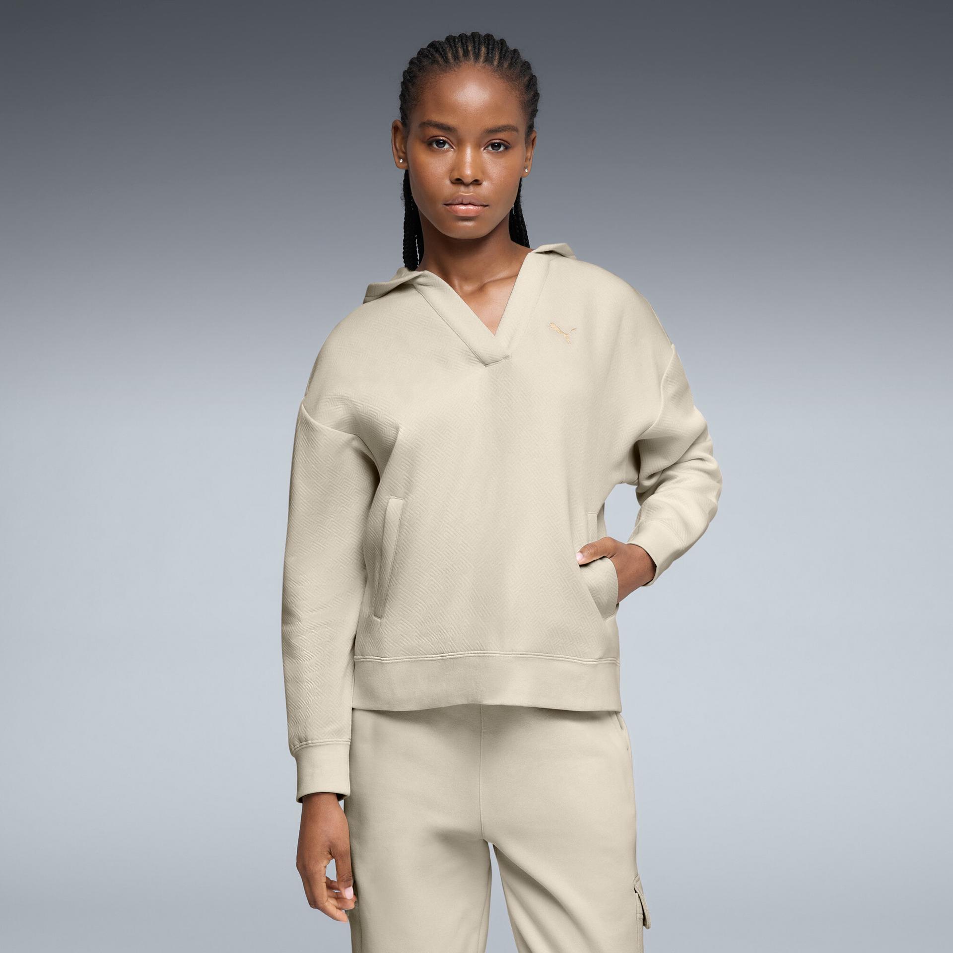 puma elevated essentials women's jacquard hoodie in white, size l