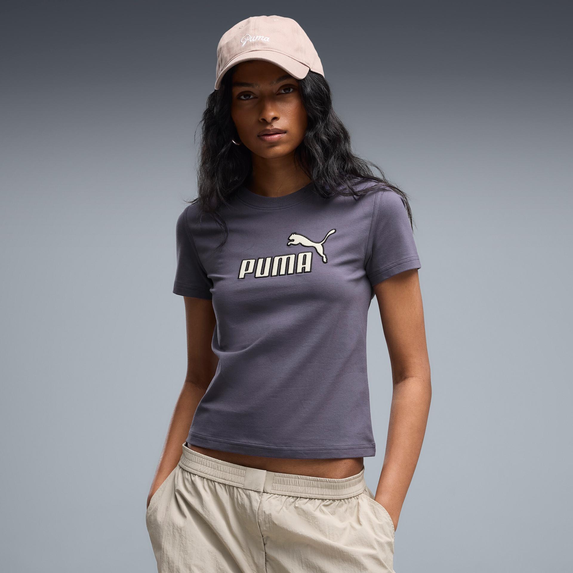 puma elevated essentials women's slim t-shirt in grey, size l