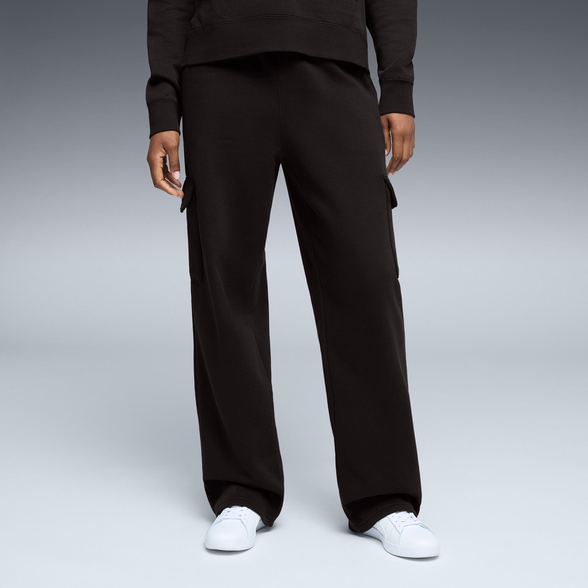 puma elevated essentials women's straight leg cargo pants in black, size l