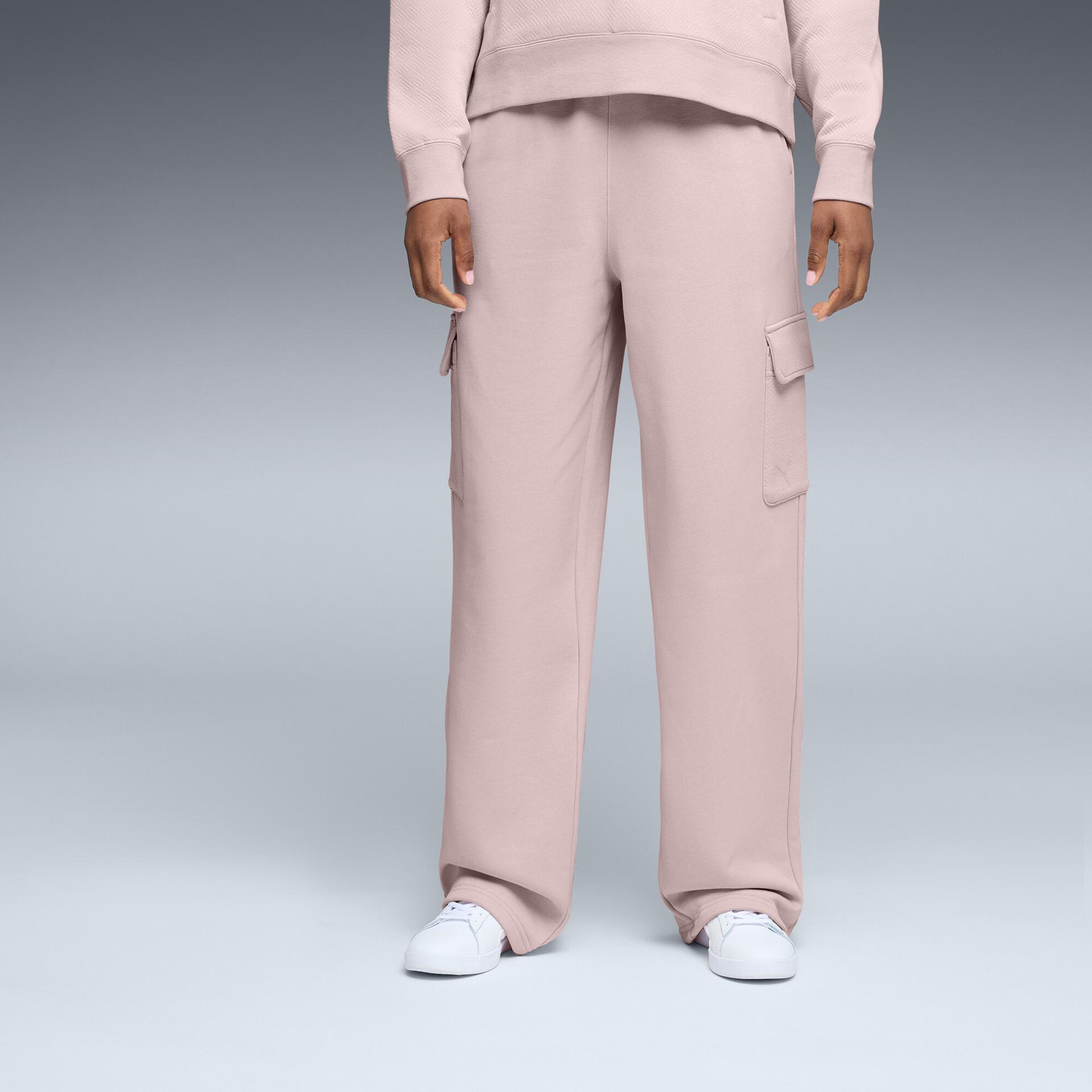 puma elevated essentials women's straight leg cargo pants in pink, size l