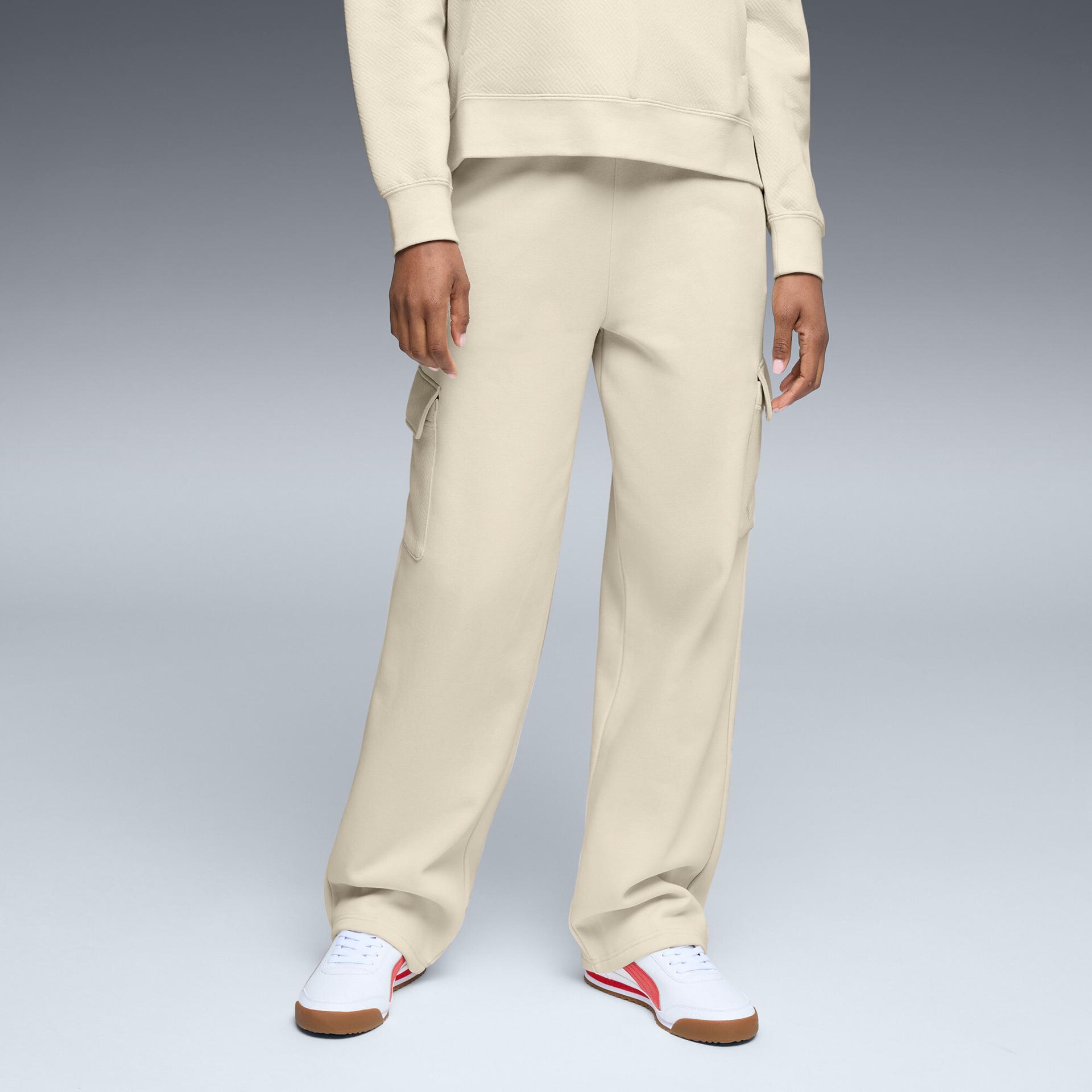 puma elevated essentials women's straight leg cargo pants in white, size l