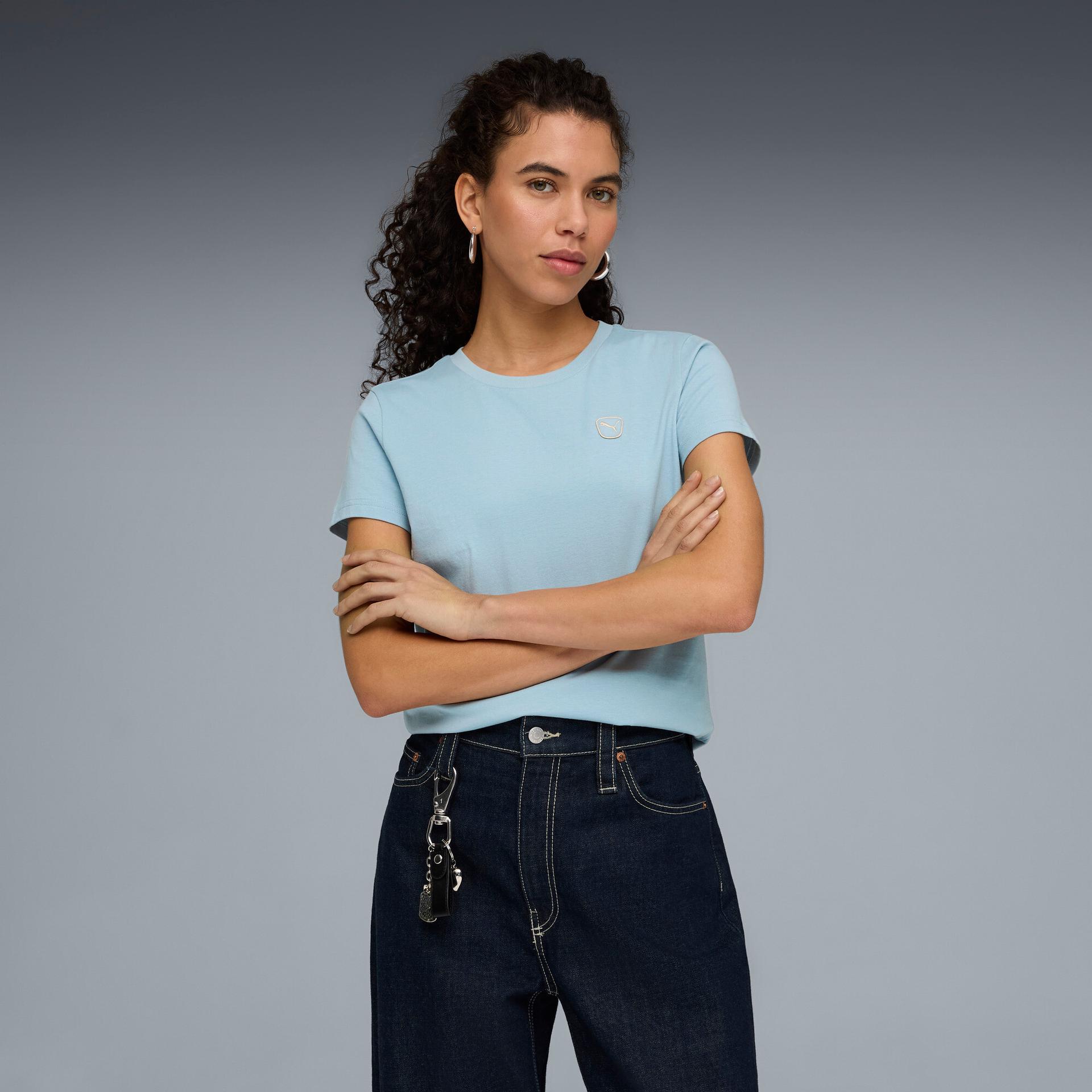 puma elevated essentials women's t-shirt in blue, size s