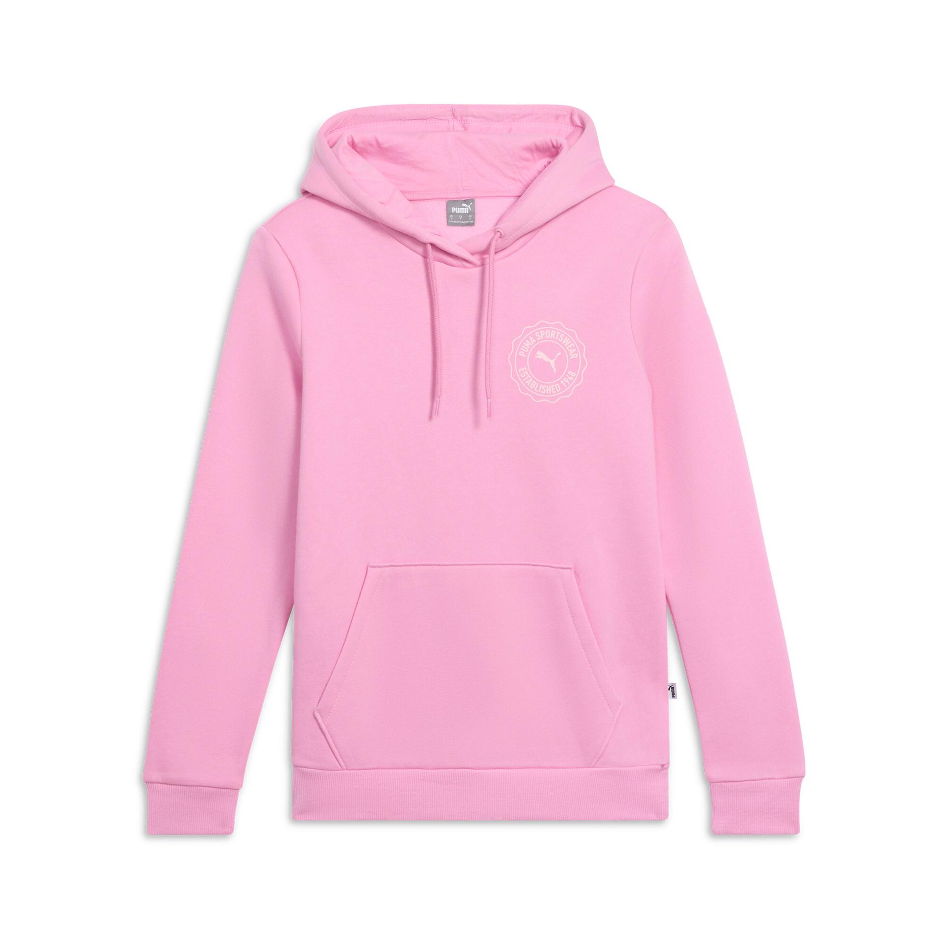 puma emblem women's hoodie in pink, size xxl