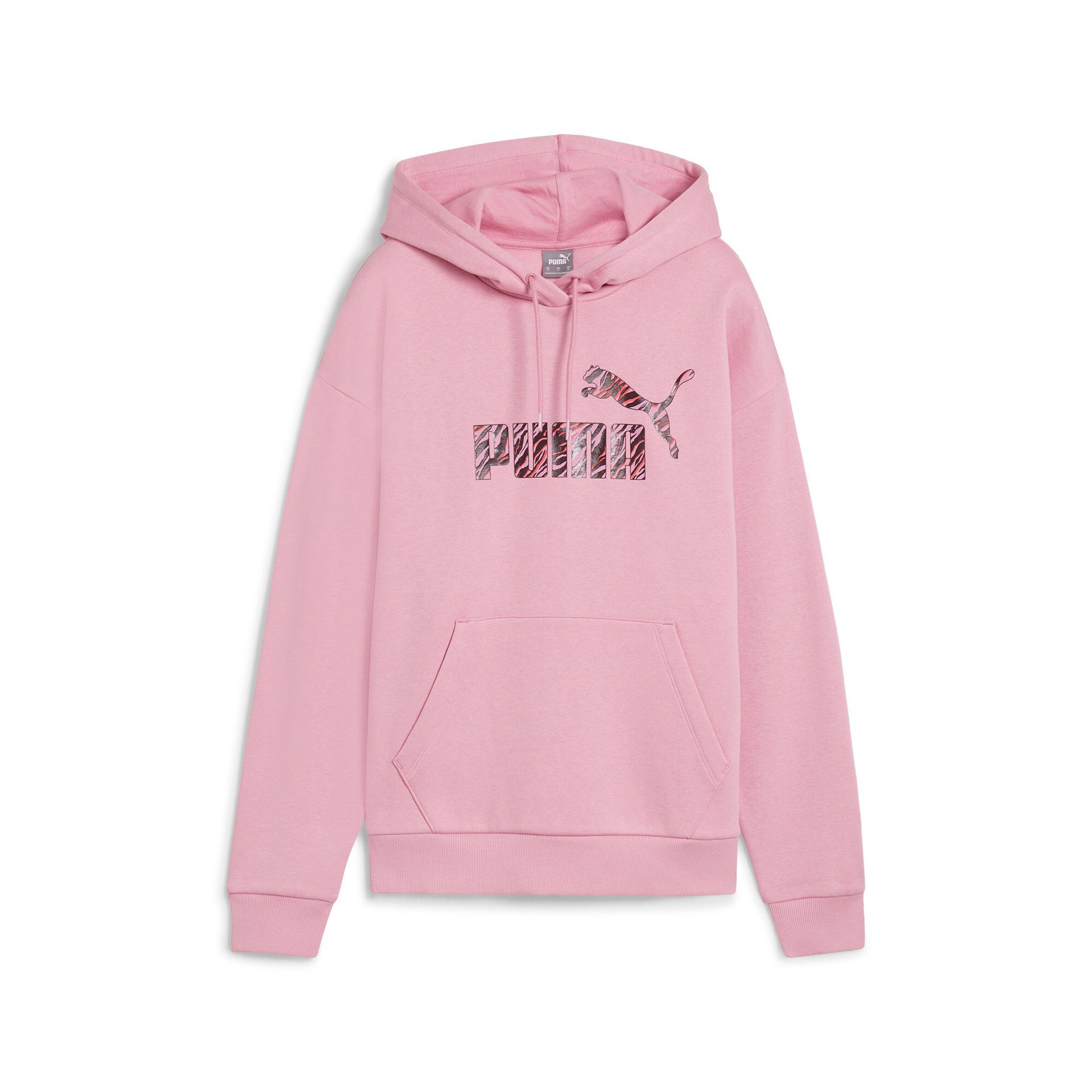 puma ess+ animal women's hoodie in pink, size xs