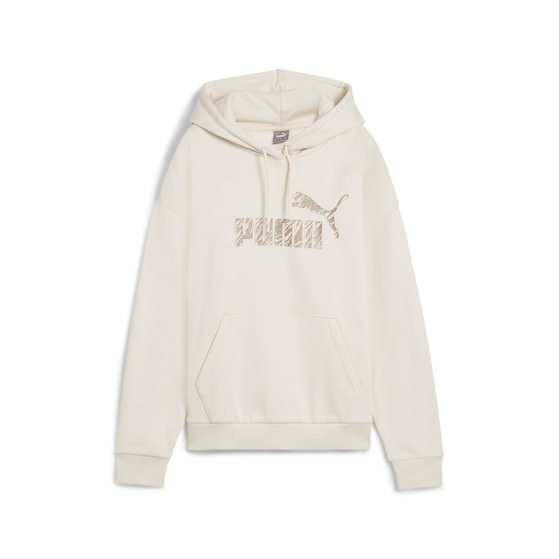 puma ess+ animal women's hoodie in white, size xl