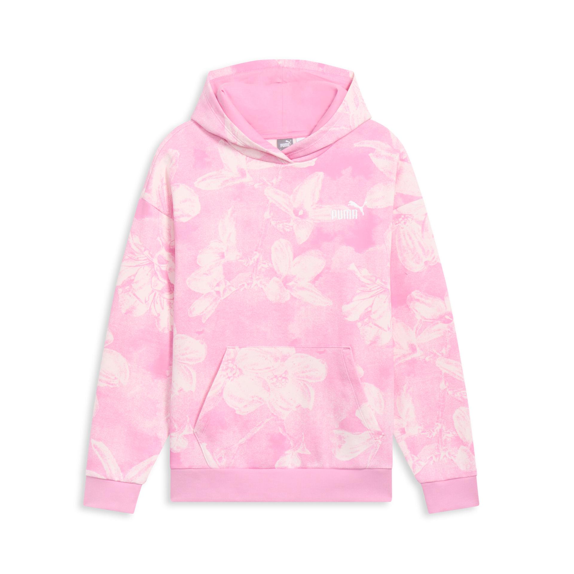 puma ess+ floral aop women's hoodie in pink, size m
