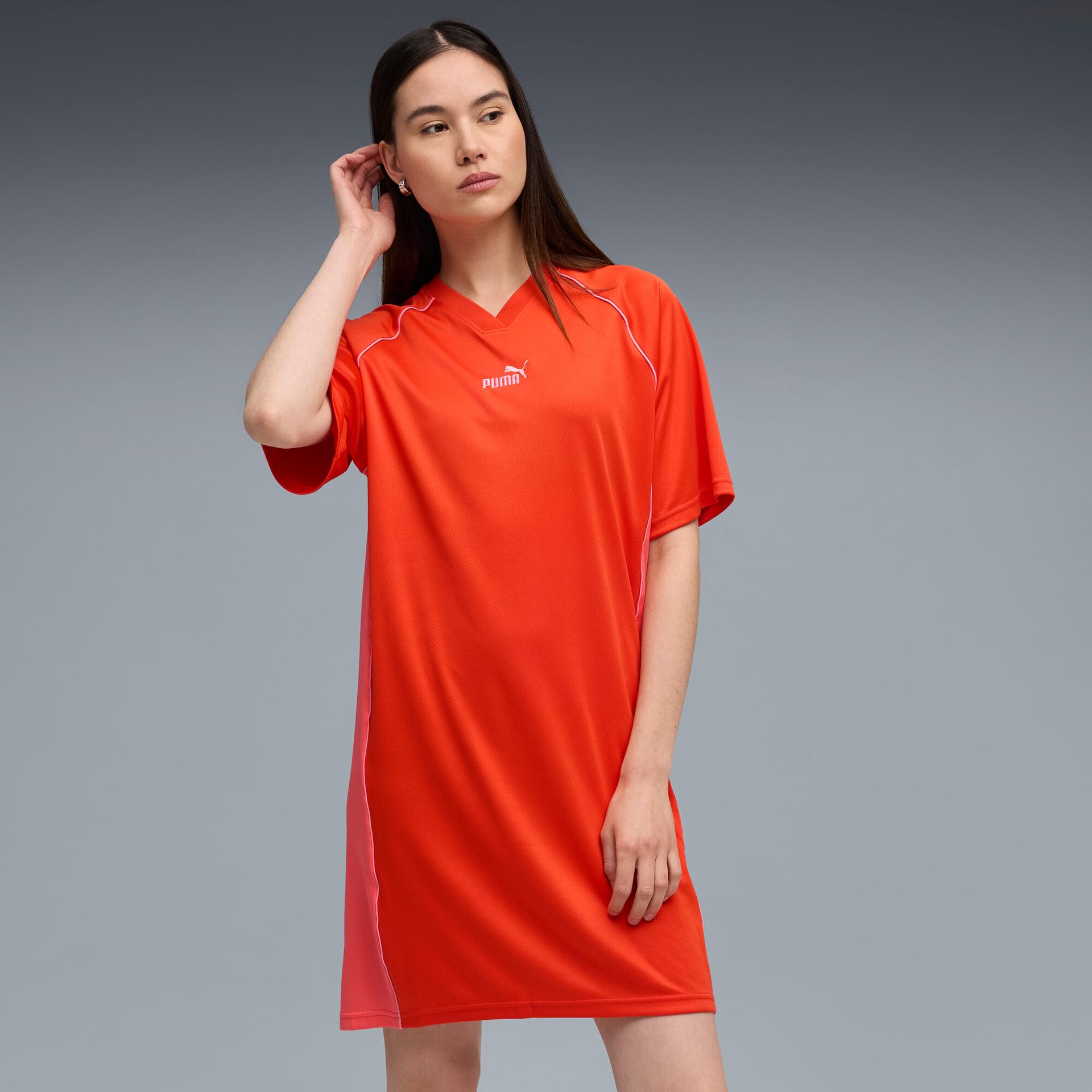 puma essentials animal print women's jersey dress in red, size s