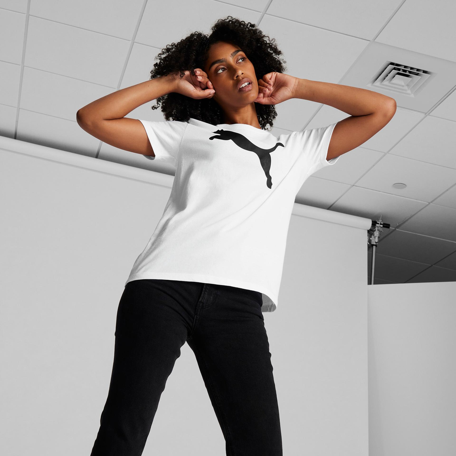 puma essentials big cat logo women's t-shirt in white, size s