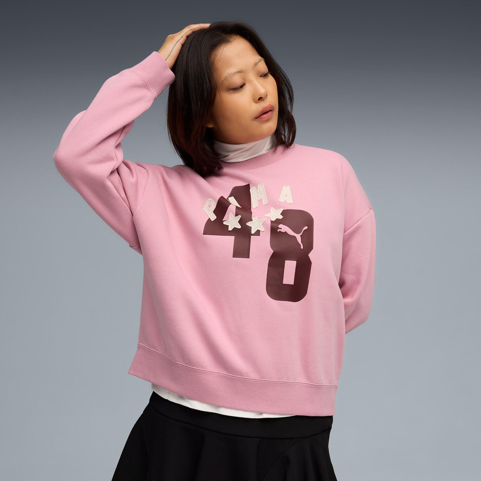 puma essentials double up women's crew neck sweatshirt in pink, size s