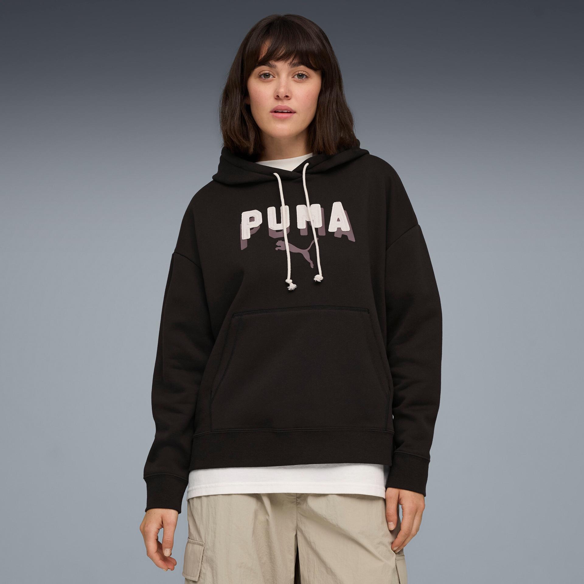 puma essentials double up women's hoodie in black, size xs