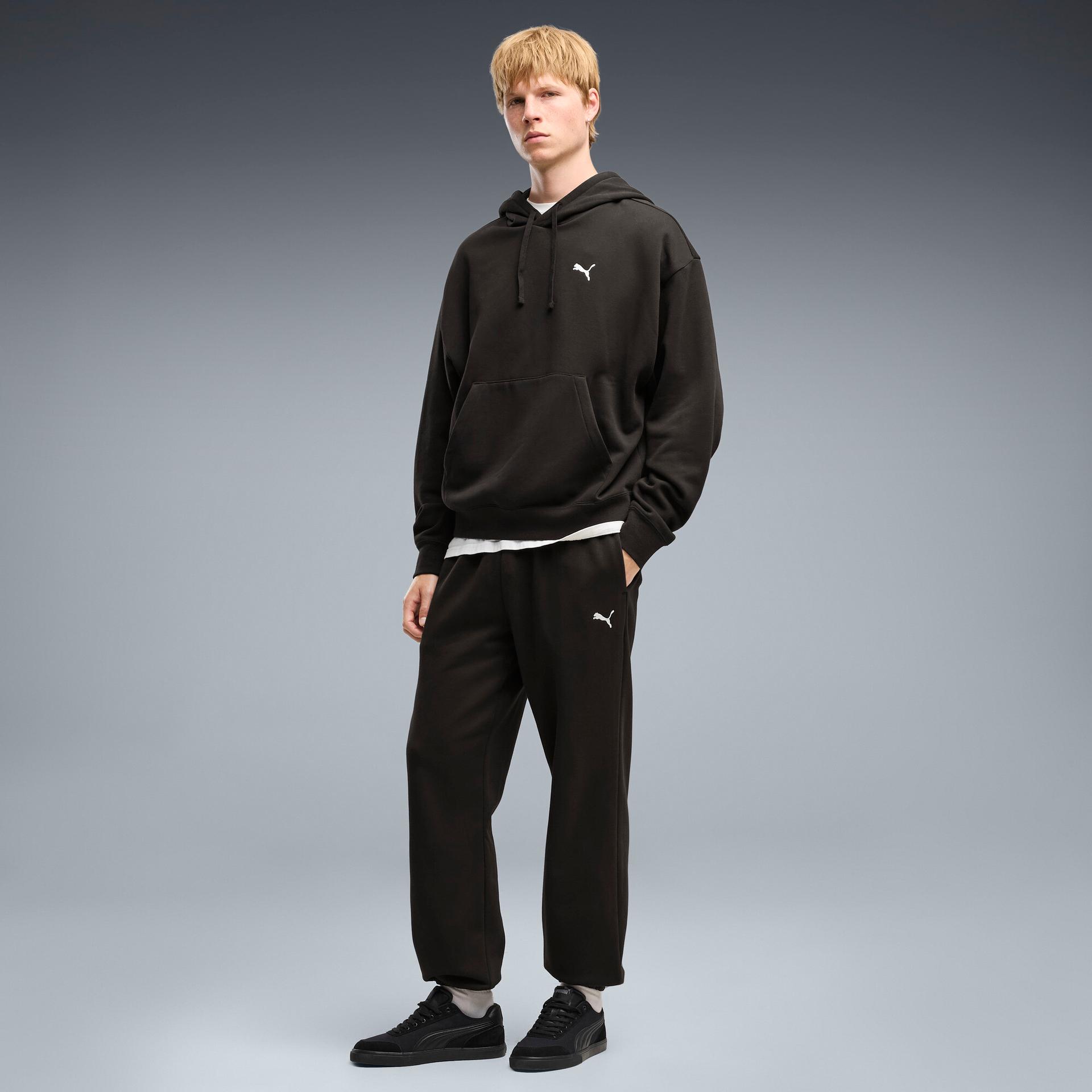 puma essentials fleece sweatpants in black, size xxl