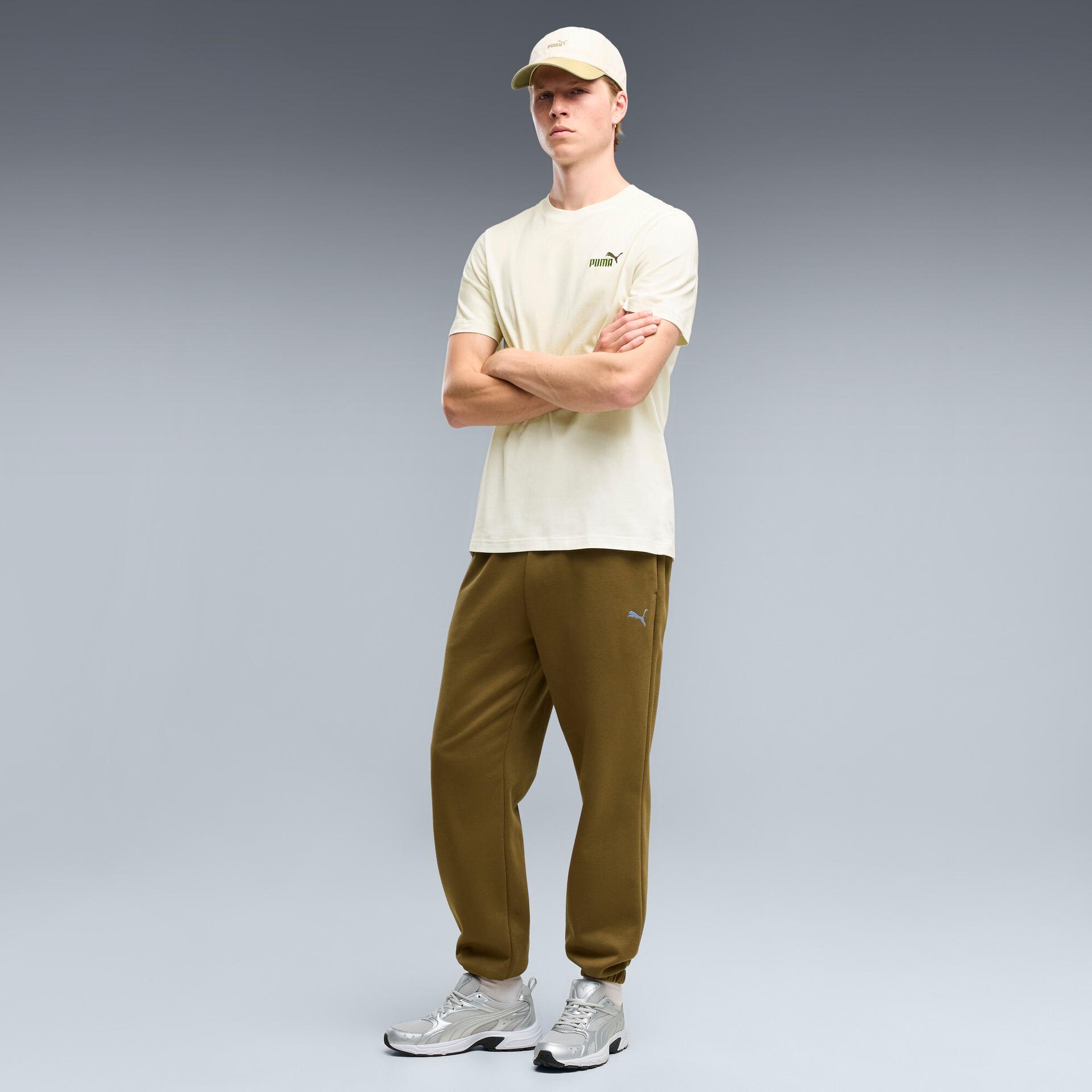 puma essentials fleece sweatpants in green, size m