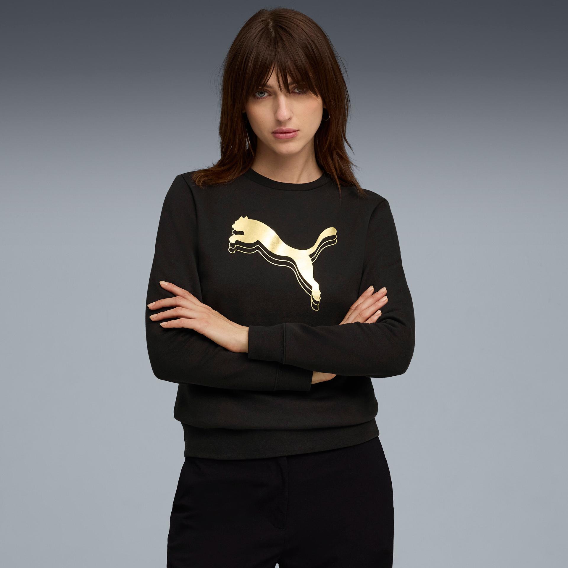 puma essentials metallic women's crew neck sweatshirt in black, size xl